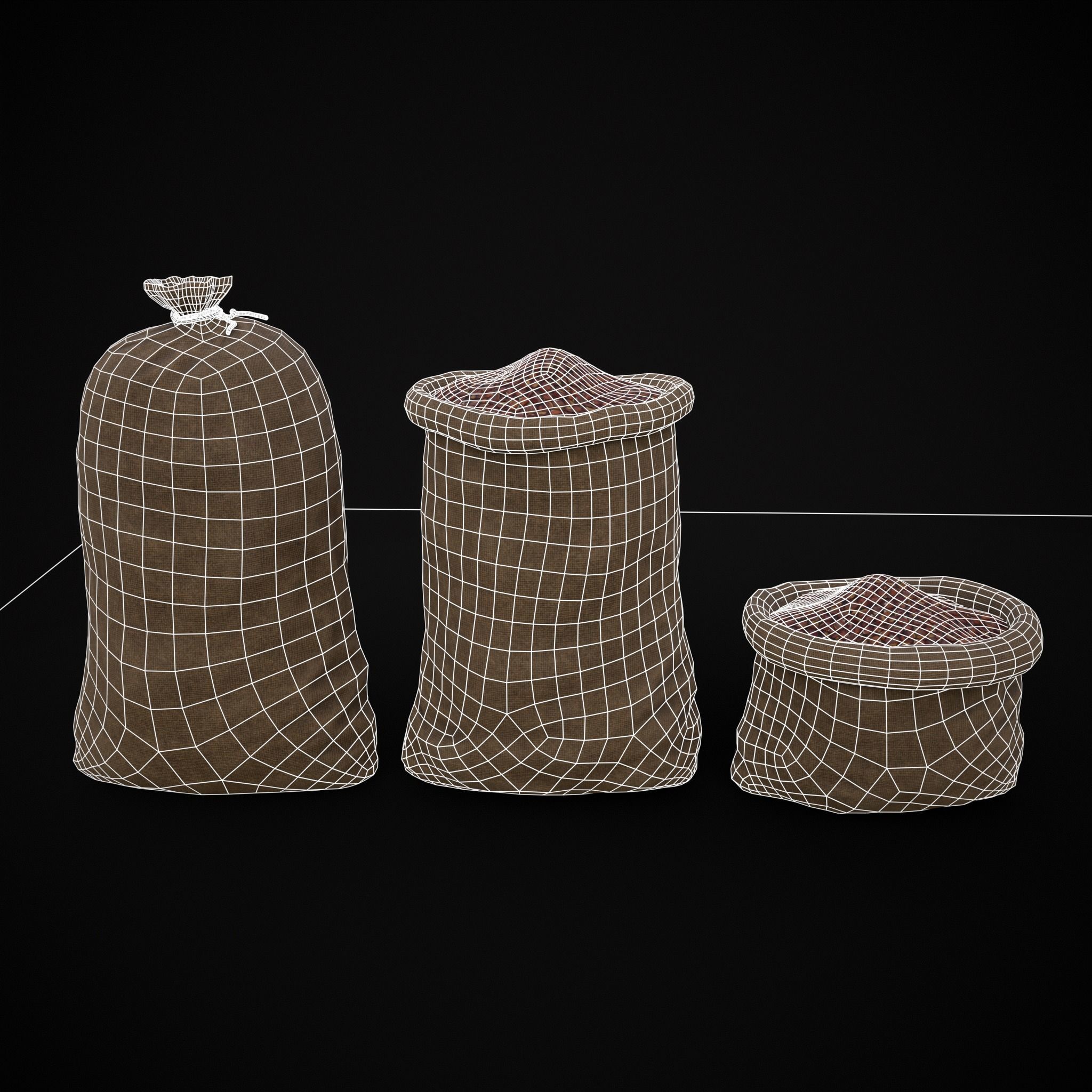 Burlap Sacks of Chestnuts Low-poly 3D model_2