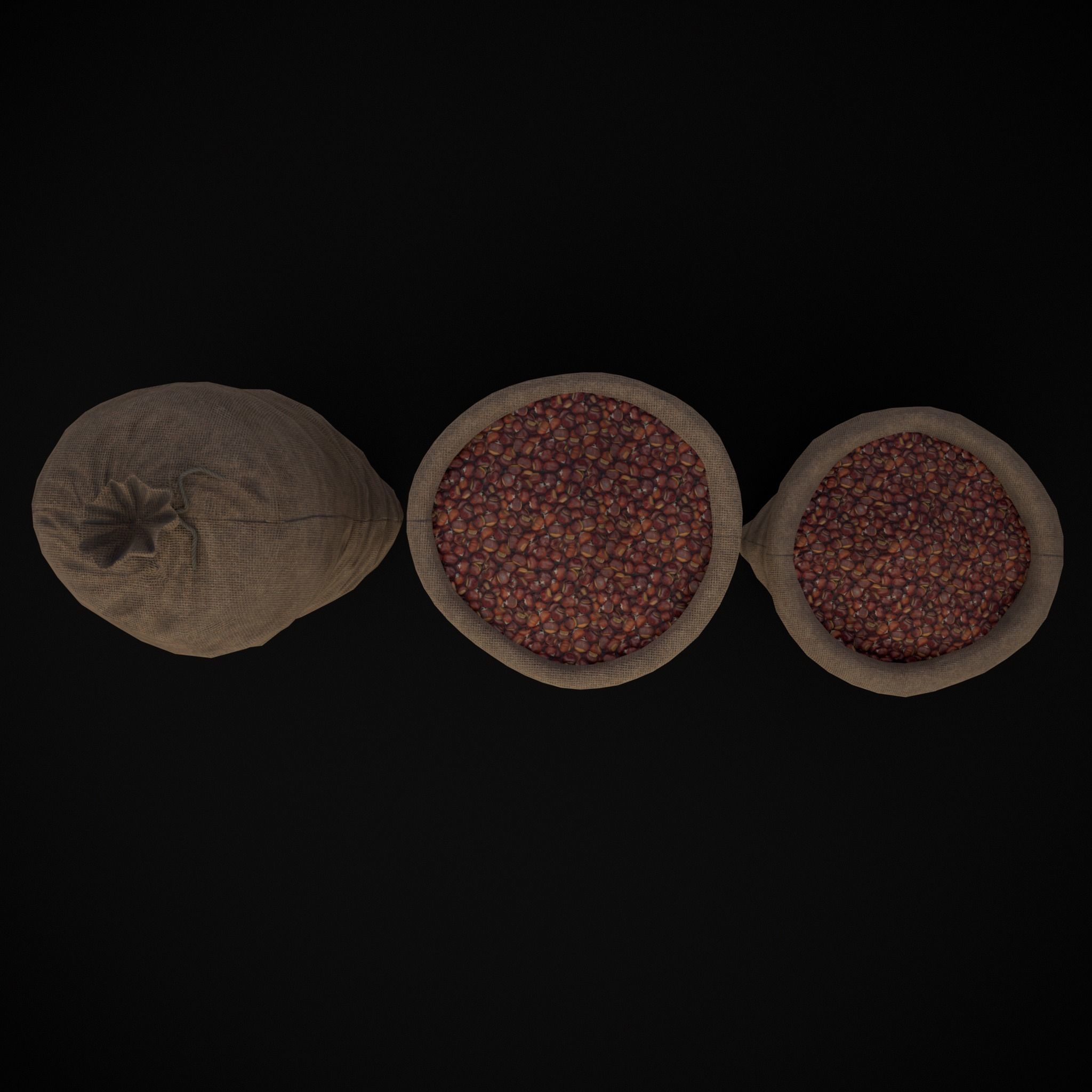 Burlap Sacks of Chestnuts Low-poly 3D model_5