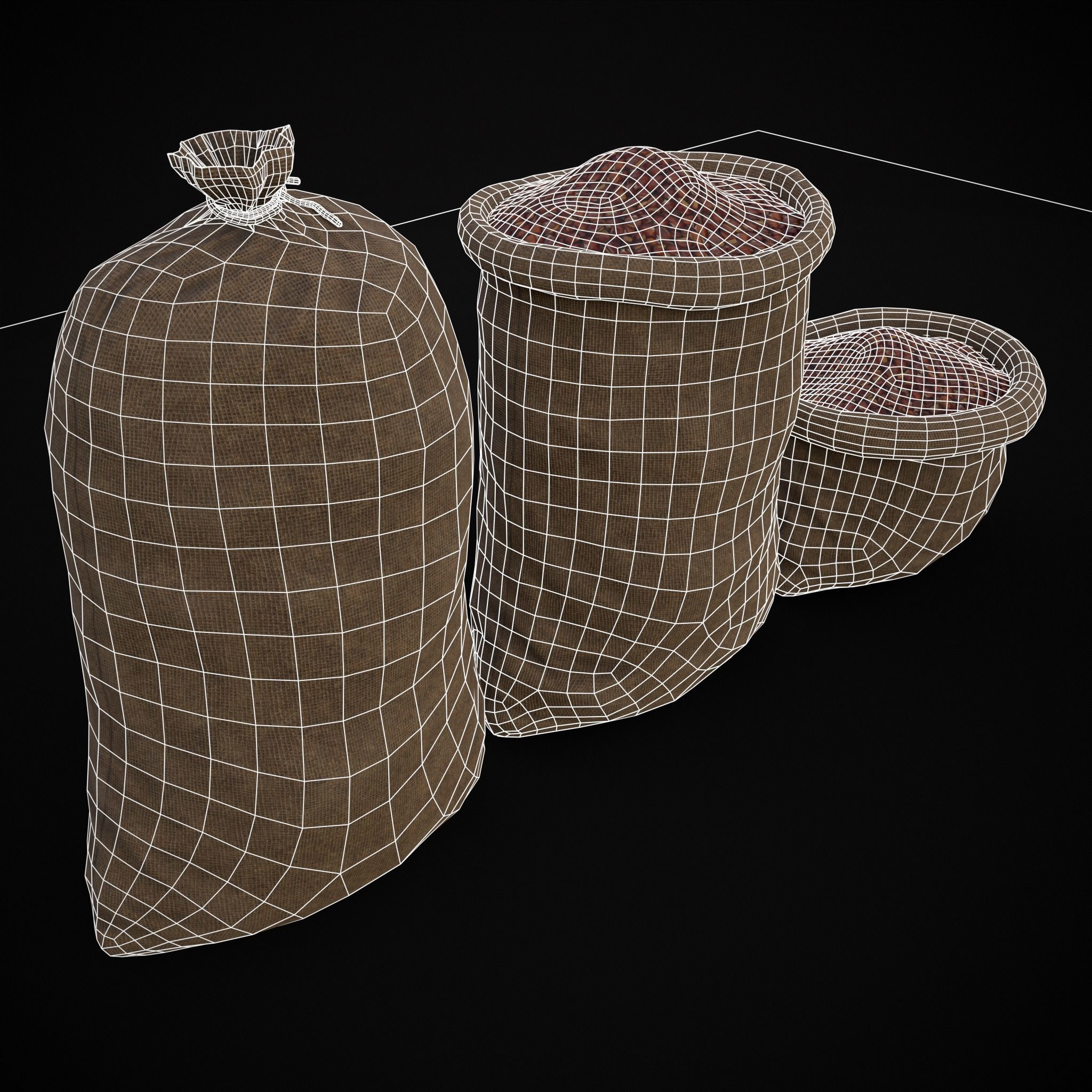 Burlap Sacks of Chestnuts Low-poly 3D model_10