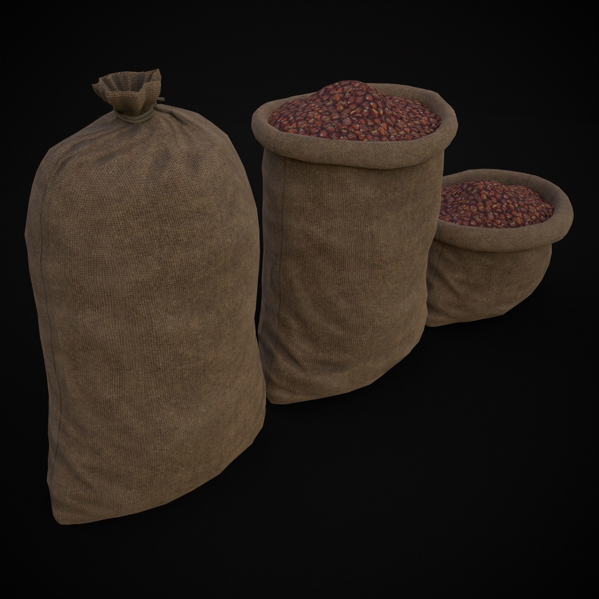 Burlap Sacks of Chestnuts Low-poly 3D model_9