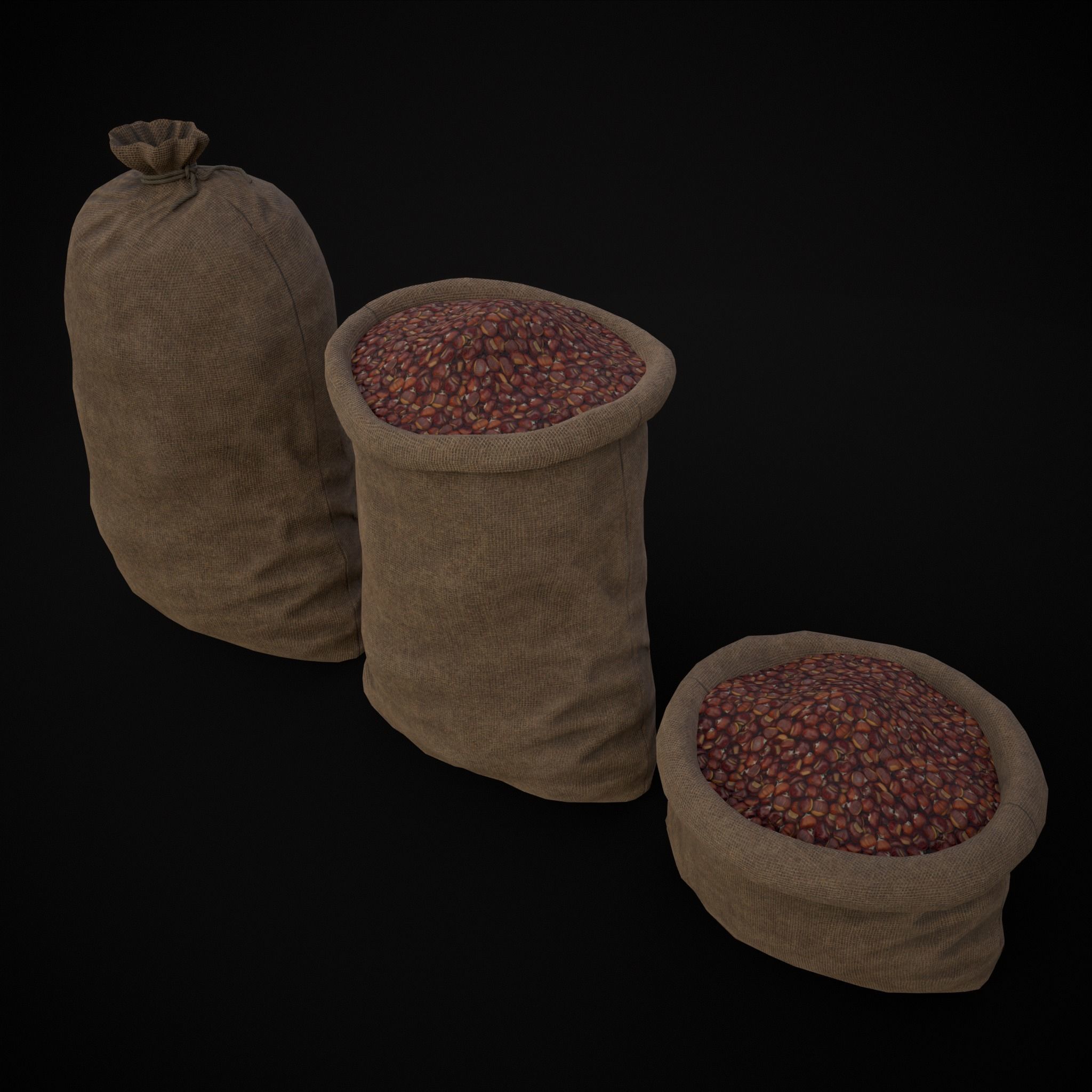 Burlap Sacks of Chestnuts Low-poly 3D model_7