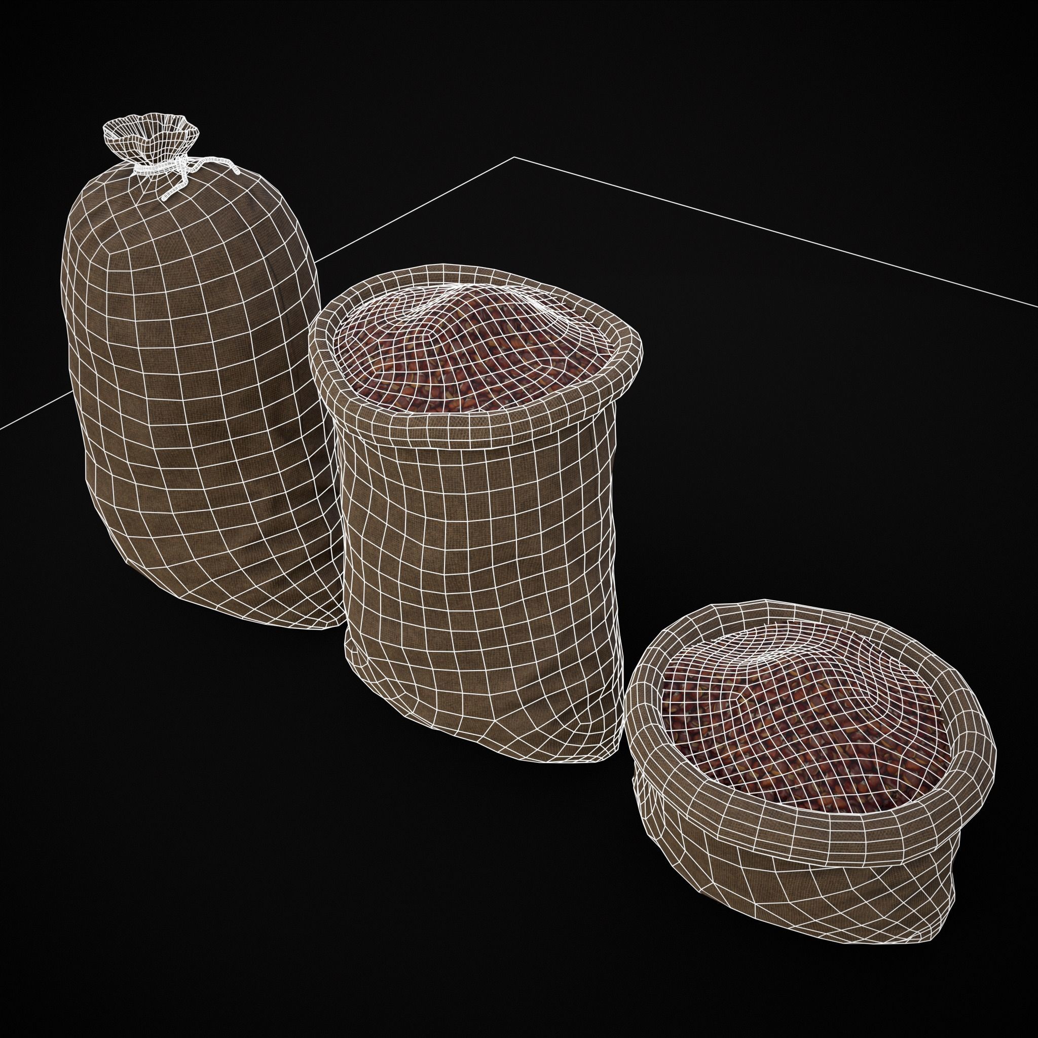 Burlap Sacks of Chestnuts Low-poly 3D model_8