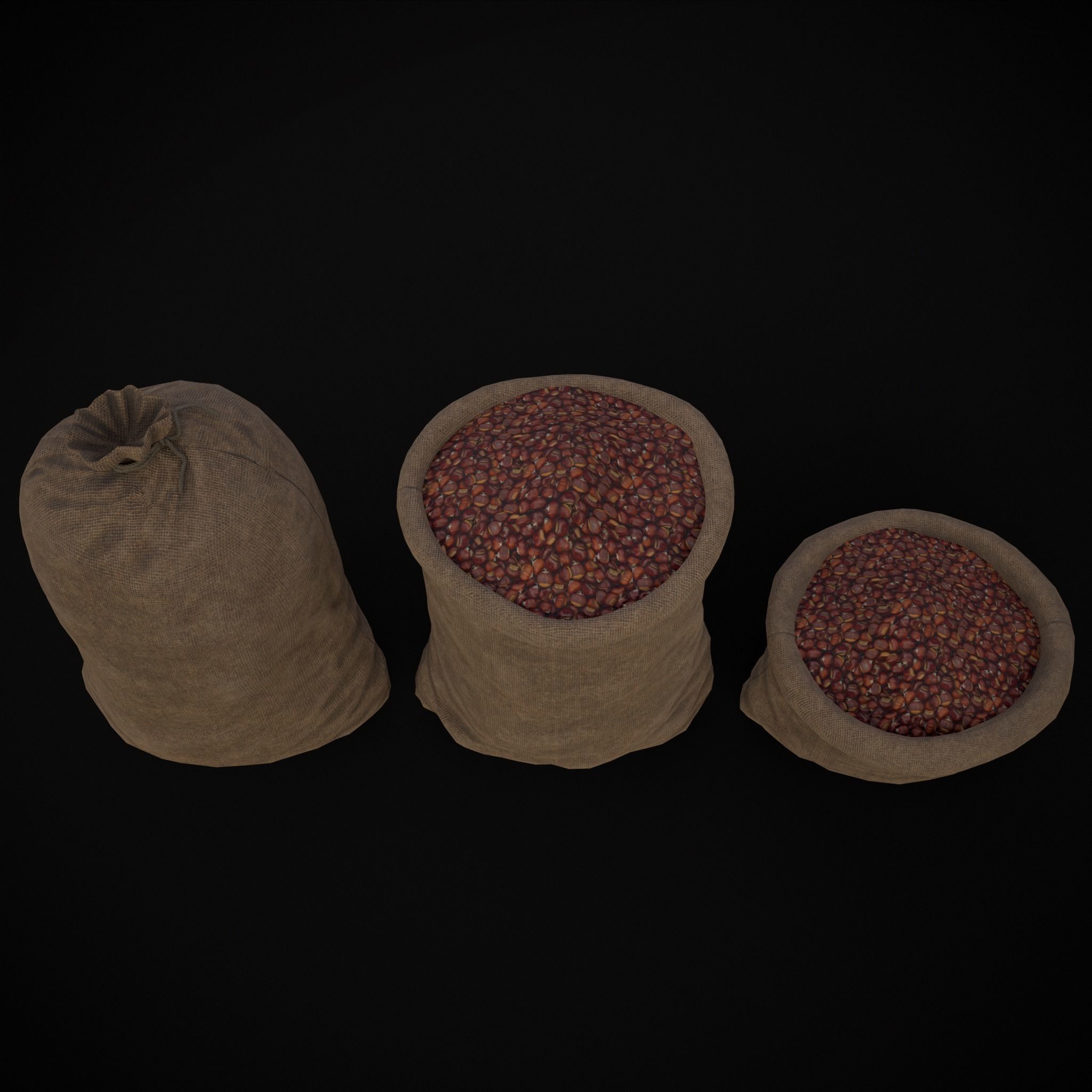 Burlap Sacks of Chestnuts Low-poly 3D model_3
