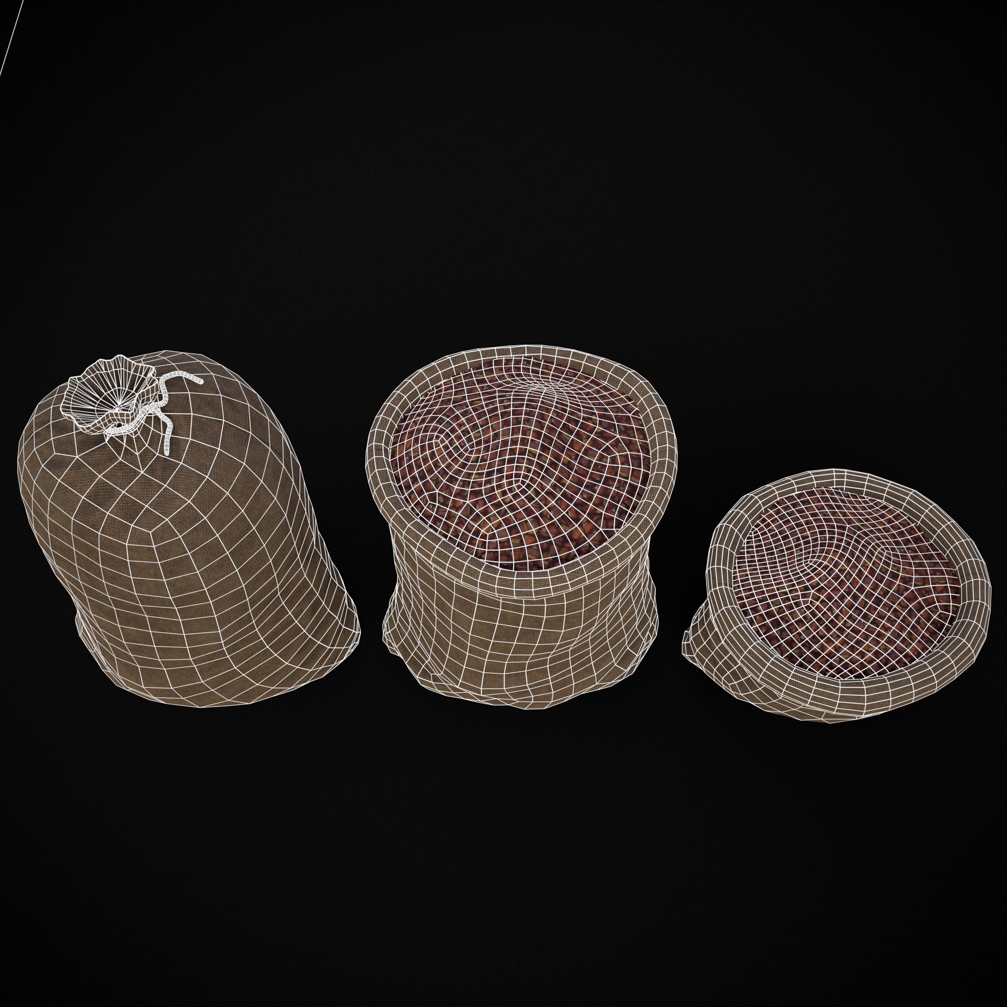 Burlap Sacks of Chestnuts Low-poly 3D model_4