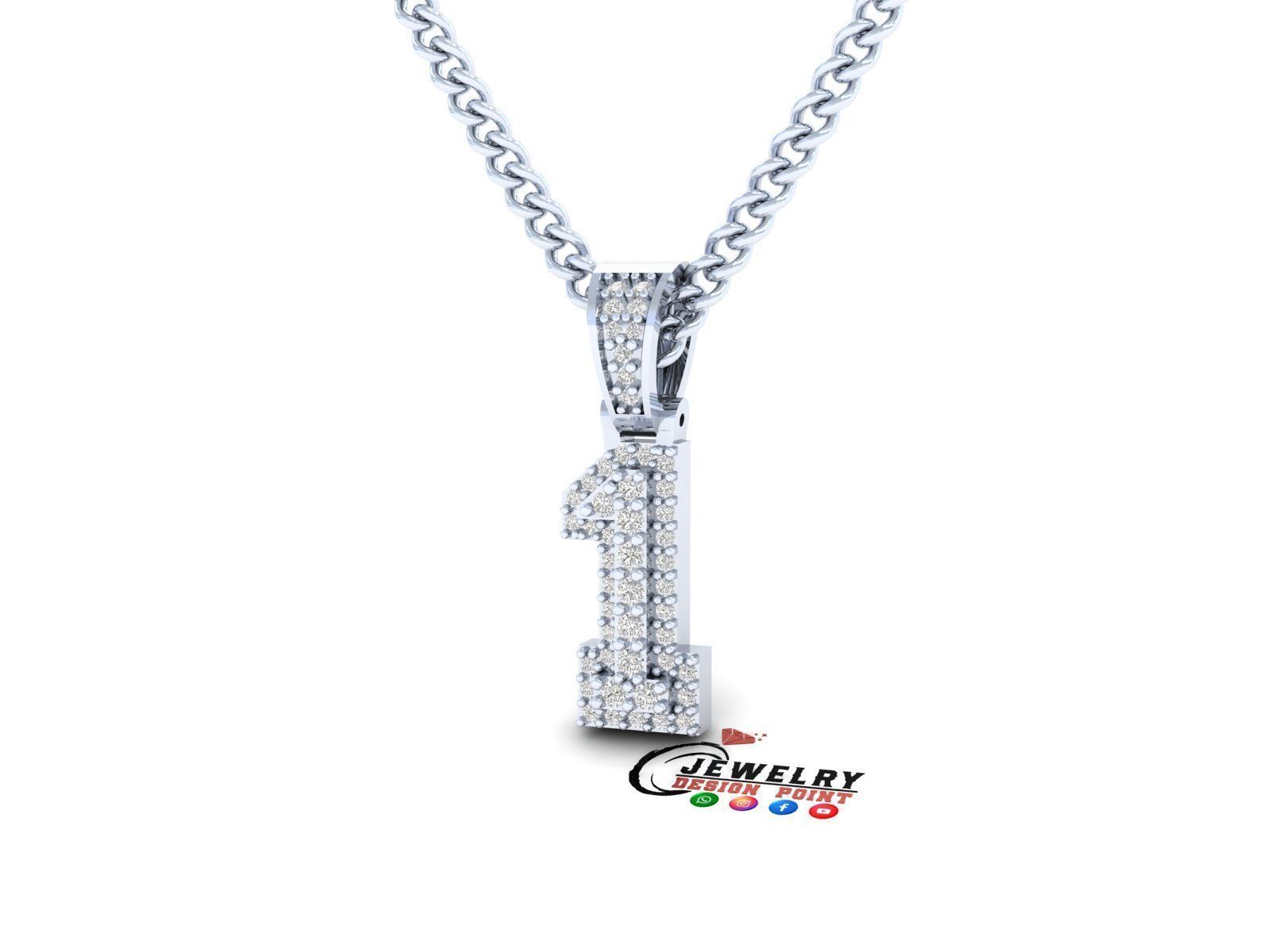 Custom Number 1 Letter Diamond Pendant 0 to 9 Initial Necklace 3D print model_3