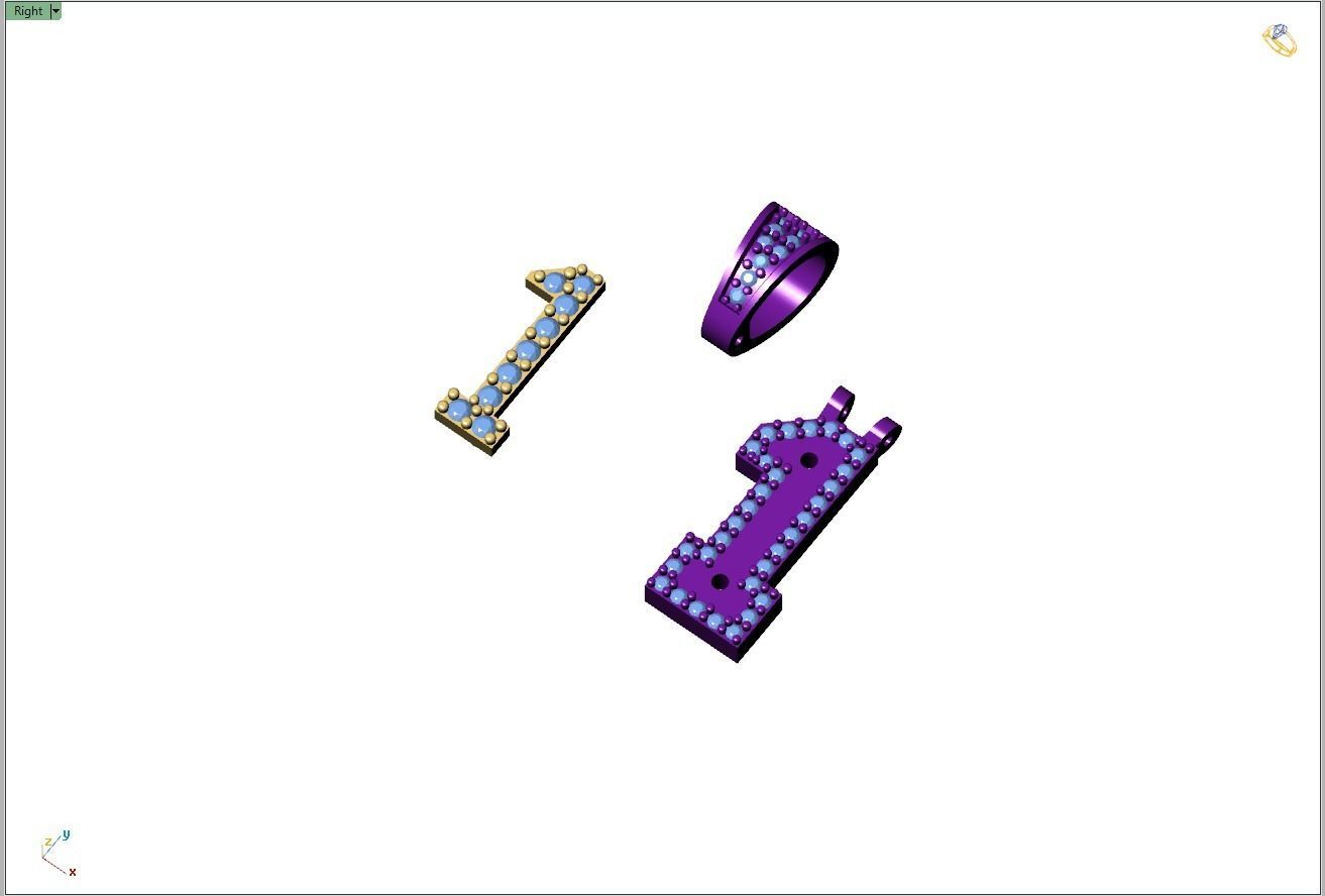 Custom Number 1 Letter Diamond Pendant 0 to 9 Initial Necklace 3D print model_10