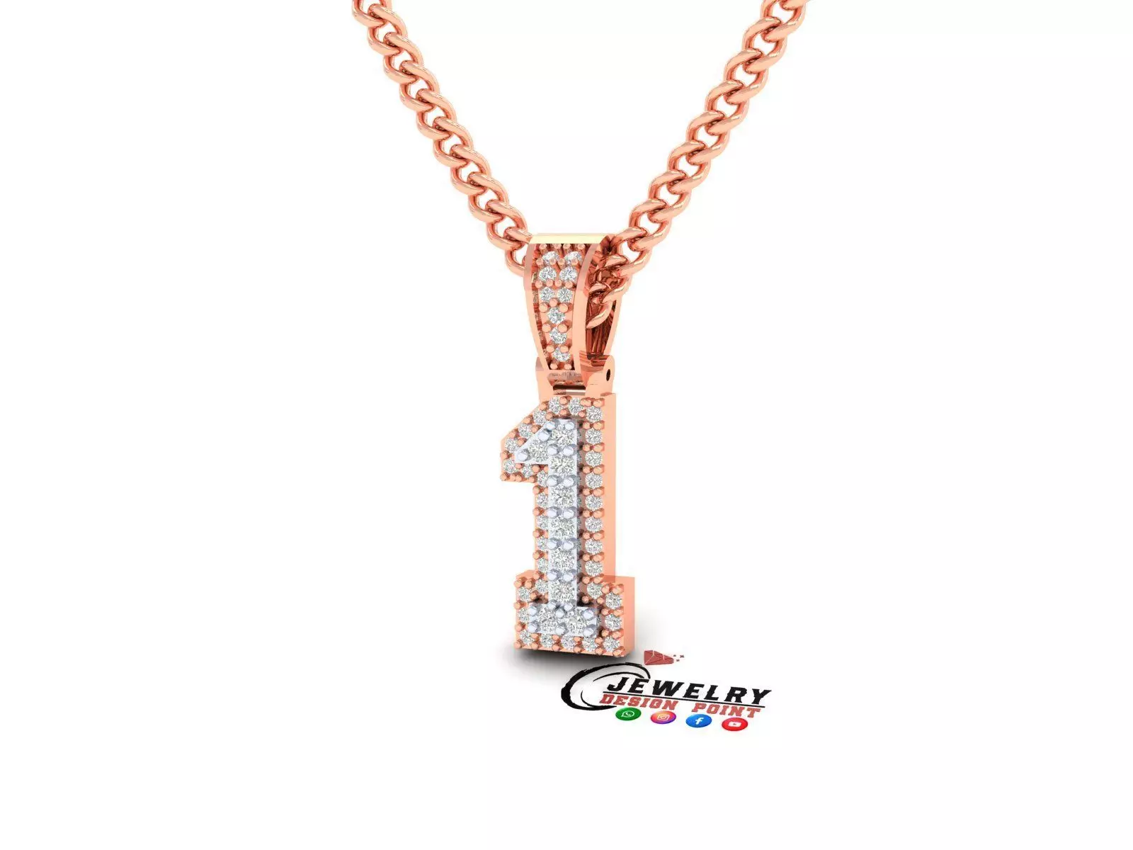 Custom Number 1 Letter Diamond Pendant 0 to 9 Initial Necklace 3D print model_0