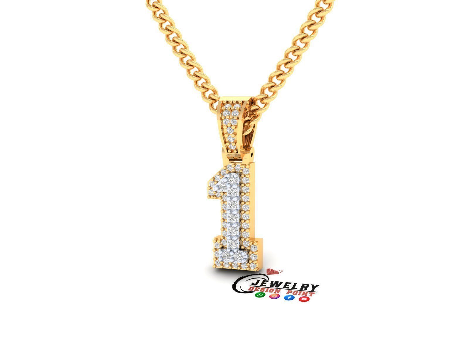 Custom Number 1 Letter Diamond Pendant 0 to 9 Initial Necklace 3D print model_2