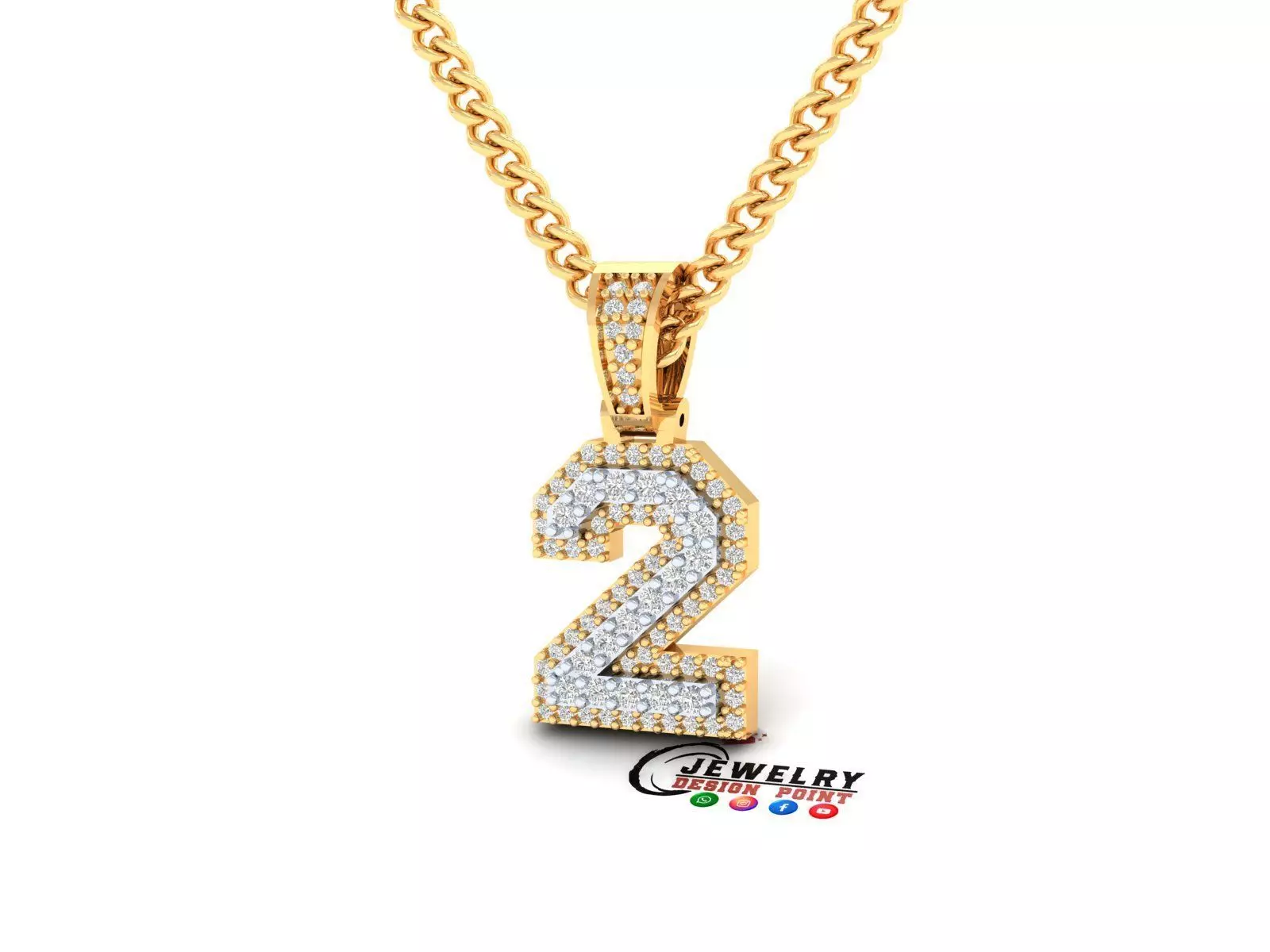 Custom Number 2 Letter Diamond Pendant 0 to 9 Initial Necklace 3D print model_0