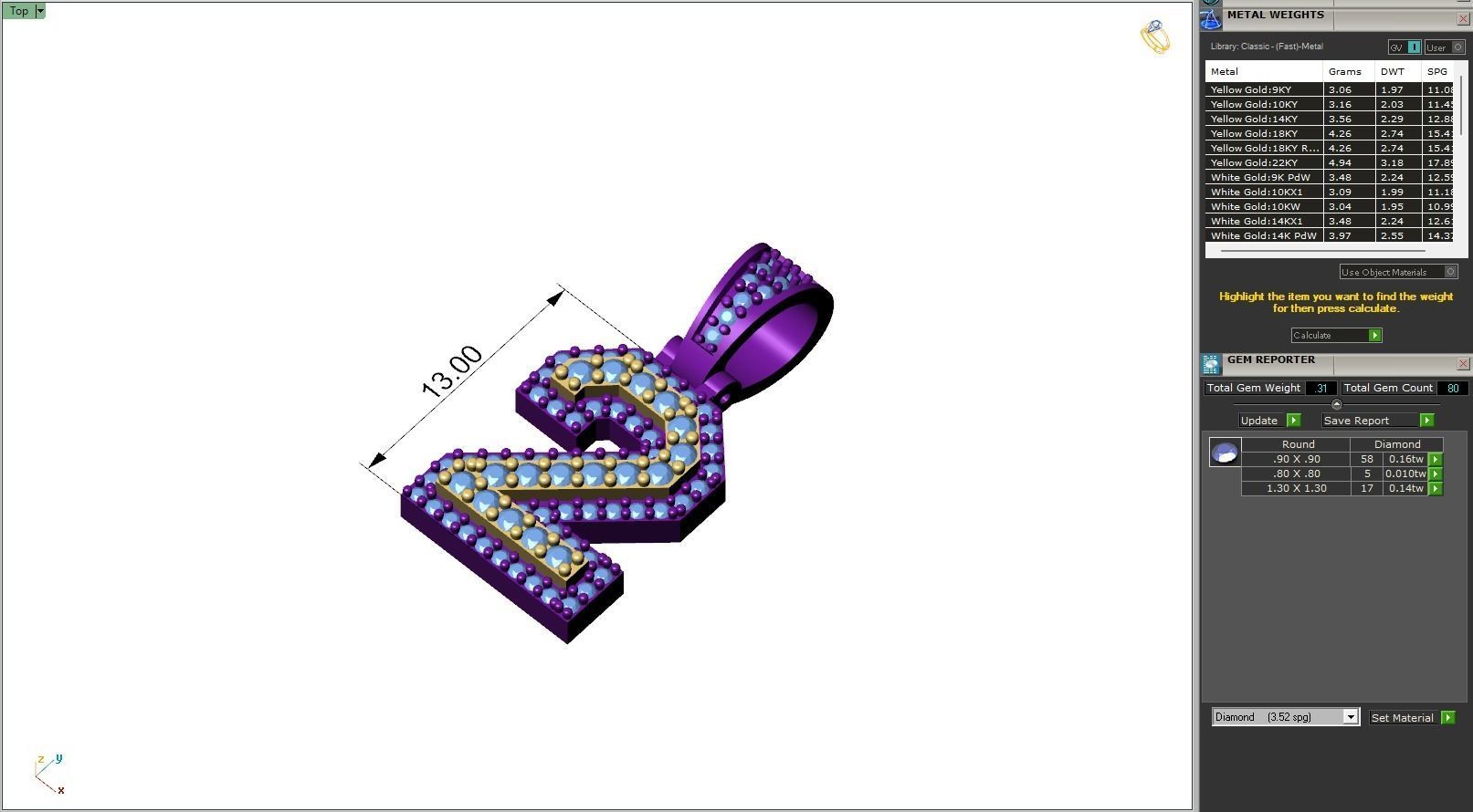 Custom Number 2 Letter Diamond Pendant 0 to 9 Initial Necklace 3D print model_6