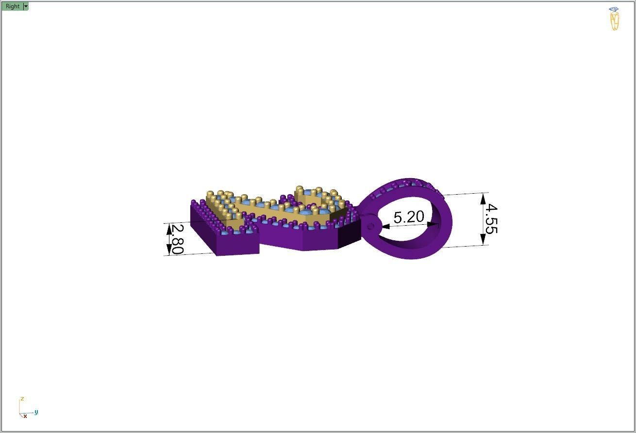 Custom Number 2 Letter Diamond Pendant 0 to 9 Initial Necklace 3D print model_7