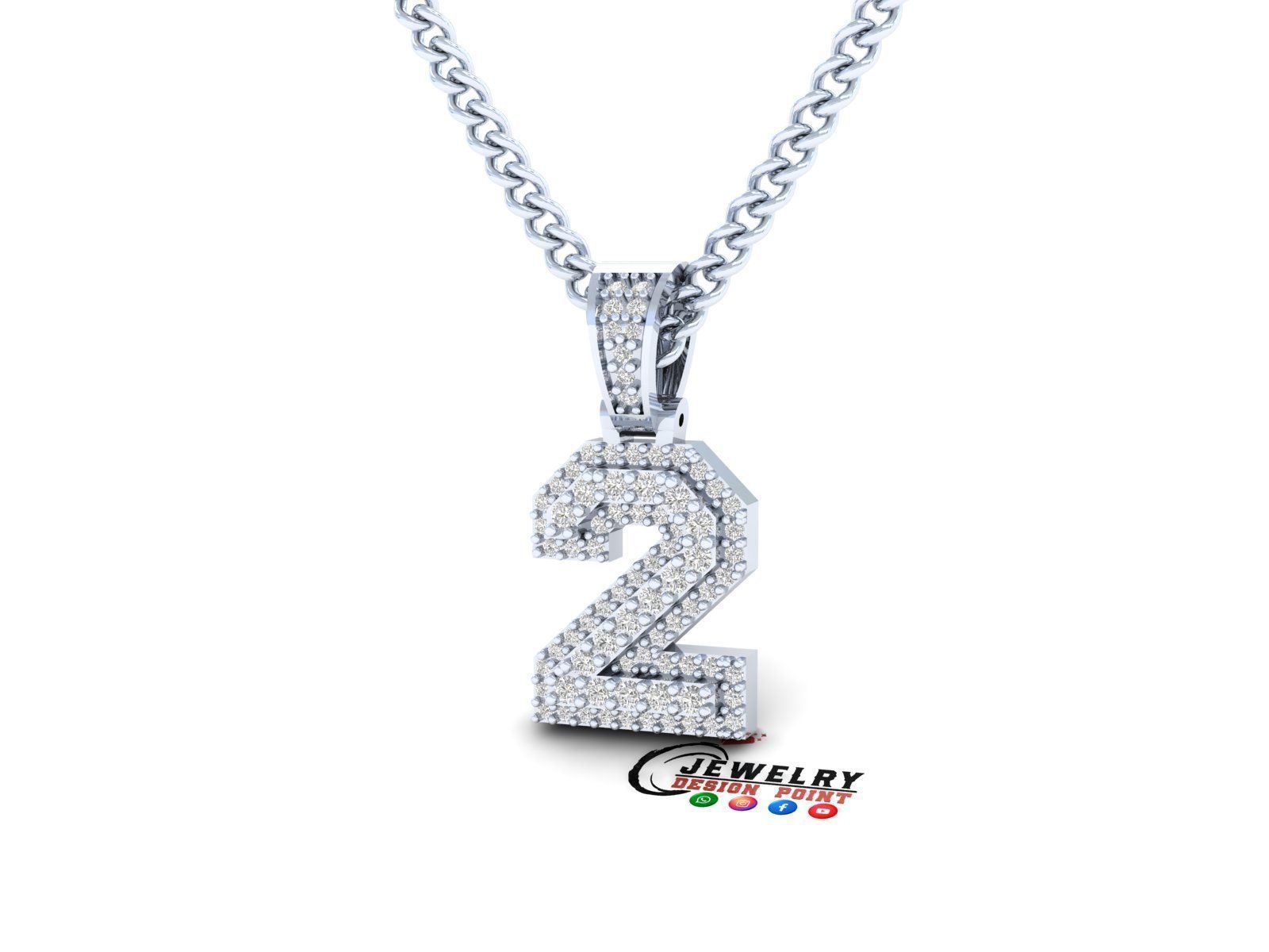 Custom Number 2 Letter Diamond Pendant 0 to 9 Initial Necklace 3D print model_3
