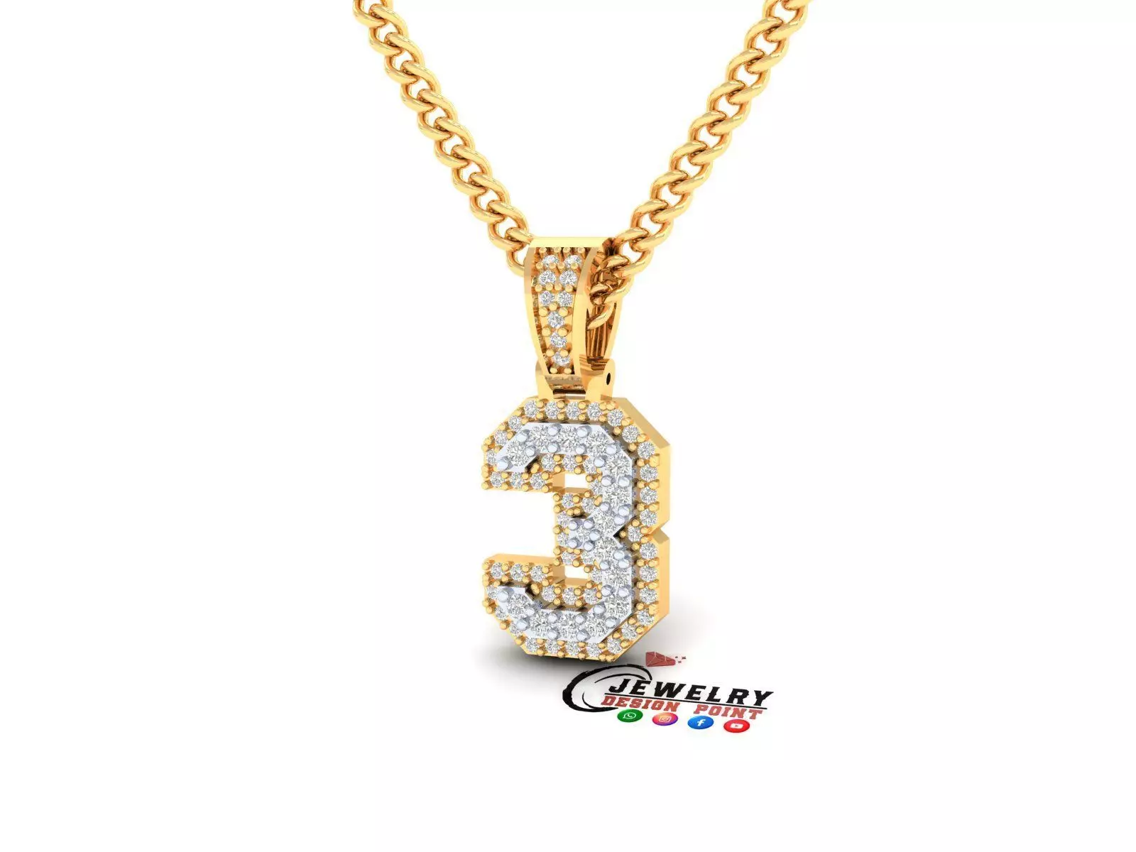 Custom Number 3 Letter Diamond Pendant 0 to 9 Initial Necklace 3D print model