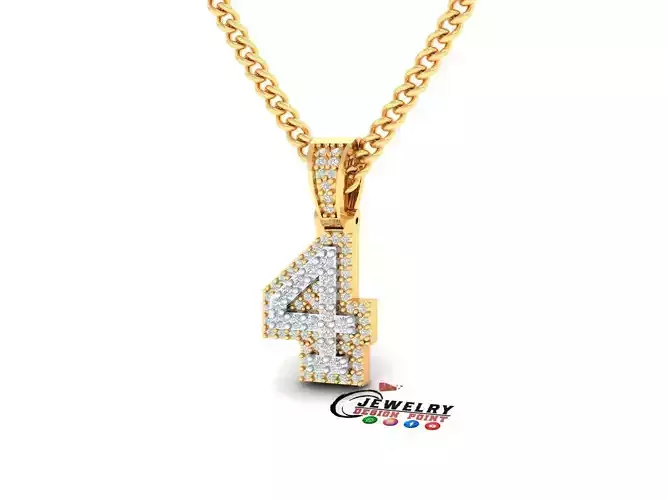 Custom Number 4 Letter Diamond Pendant 0 to 9 Initial Necklace 3D print model