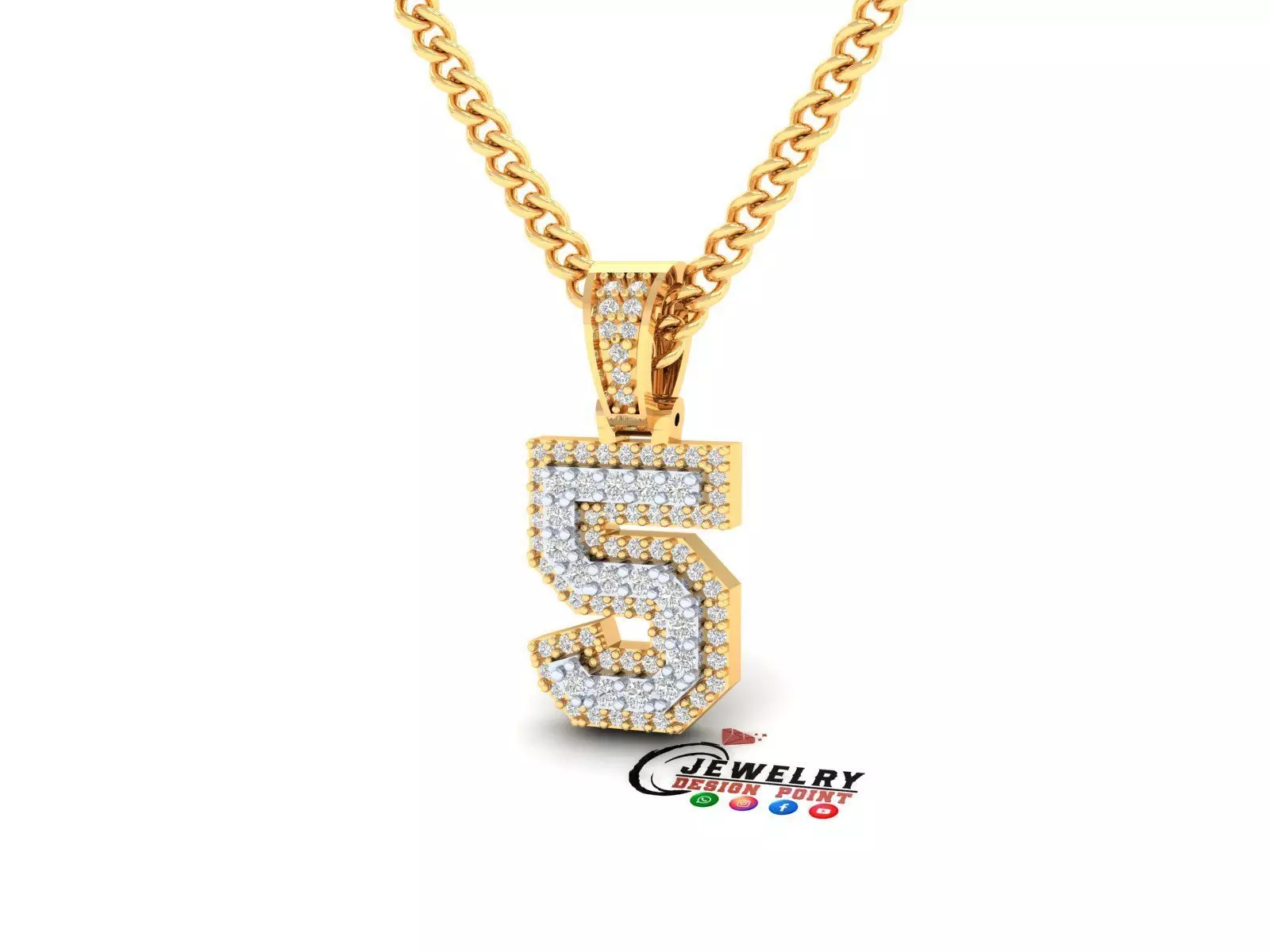 Custom Number 5 Letter Diamond Pendant 0 to 9 Initial Necklace 3D print model_0