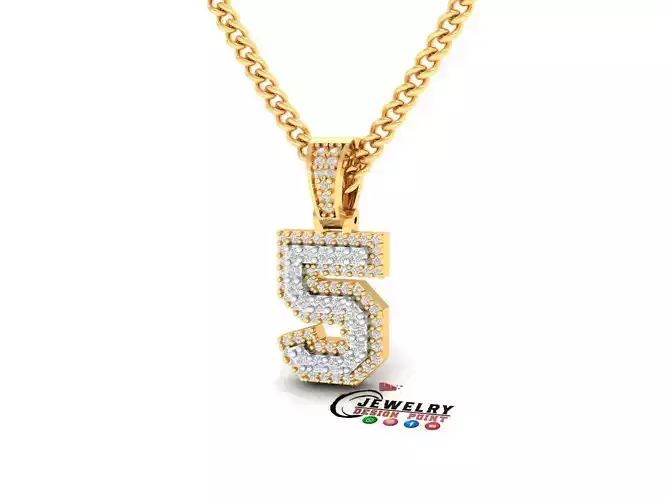 Custom Number 5 Letter Diamond Pendant 0 to 9 Initial Necklace 3D print model