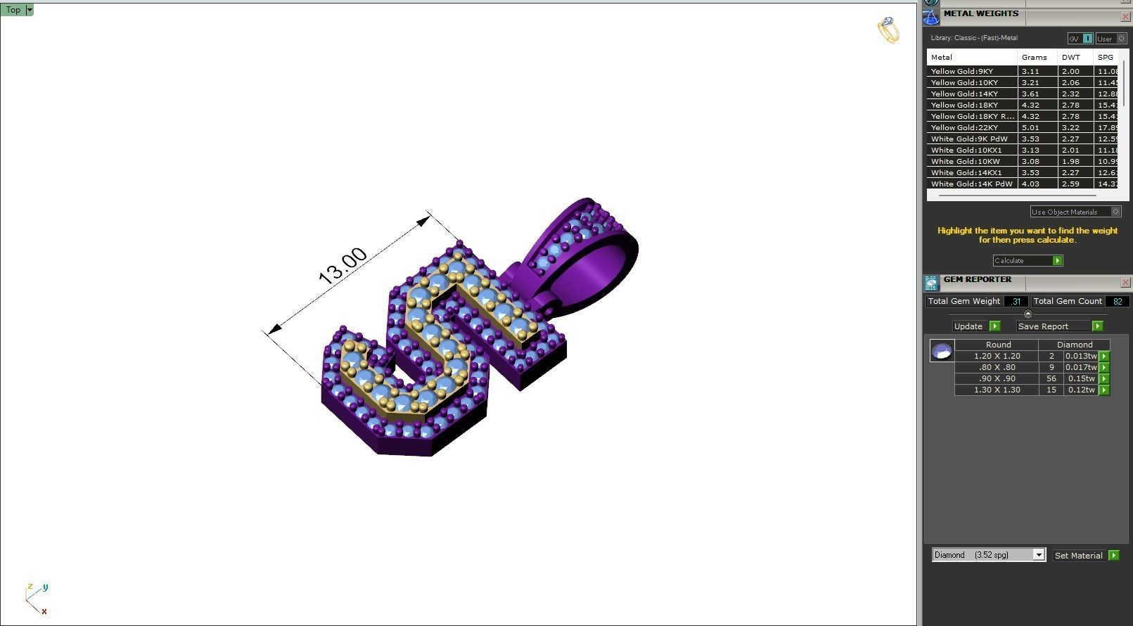 Custom Number 5 Letter Diamond Pendant 0 to 9 Initial Necklace 3D print model_6