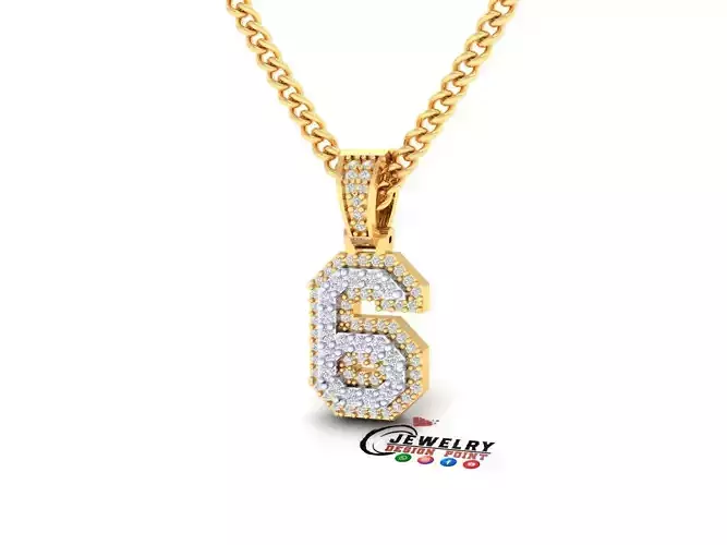 Custom Number 6 Letter Diamond Pendant 0 to 9 Initial Necklace 3D print model