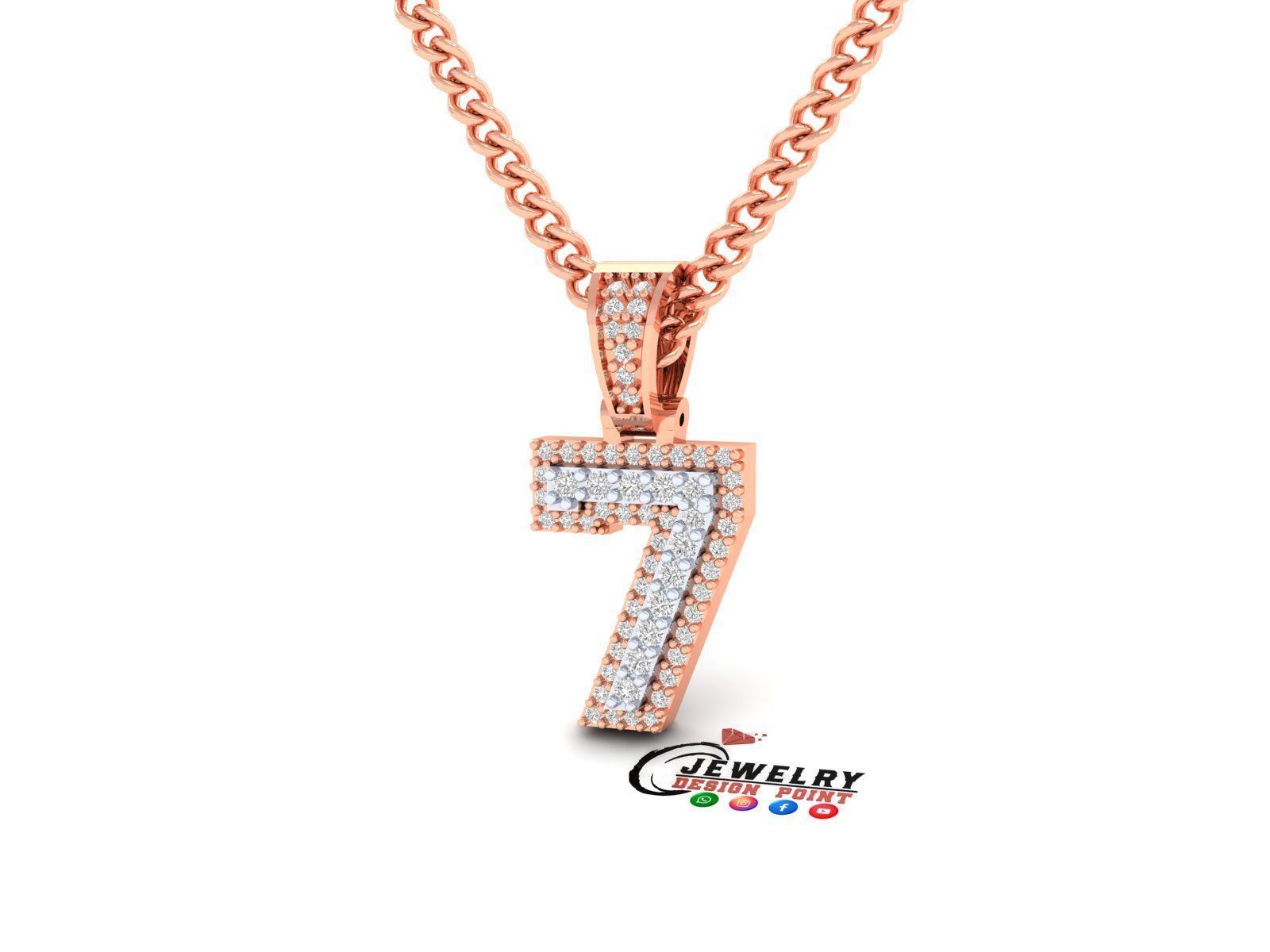 Custom Number 7 Letter Diamond Pendant 0 to 9 Initial Necklace 3D print model_2