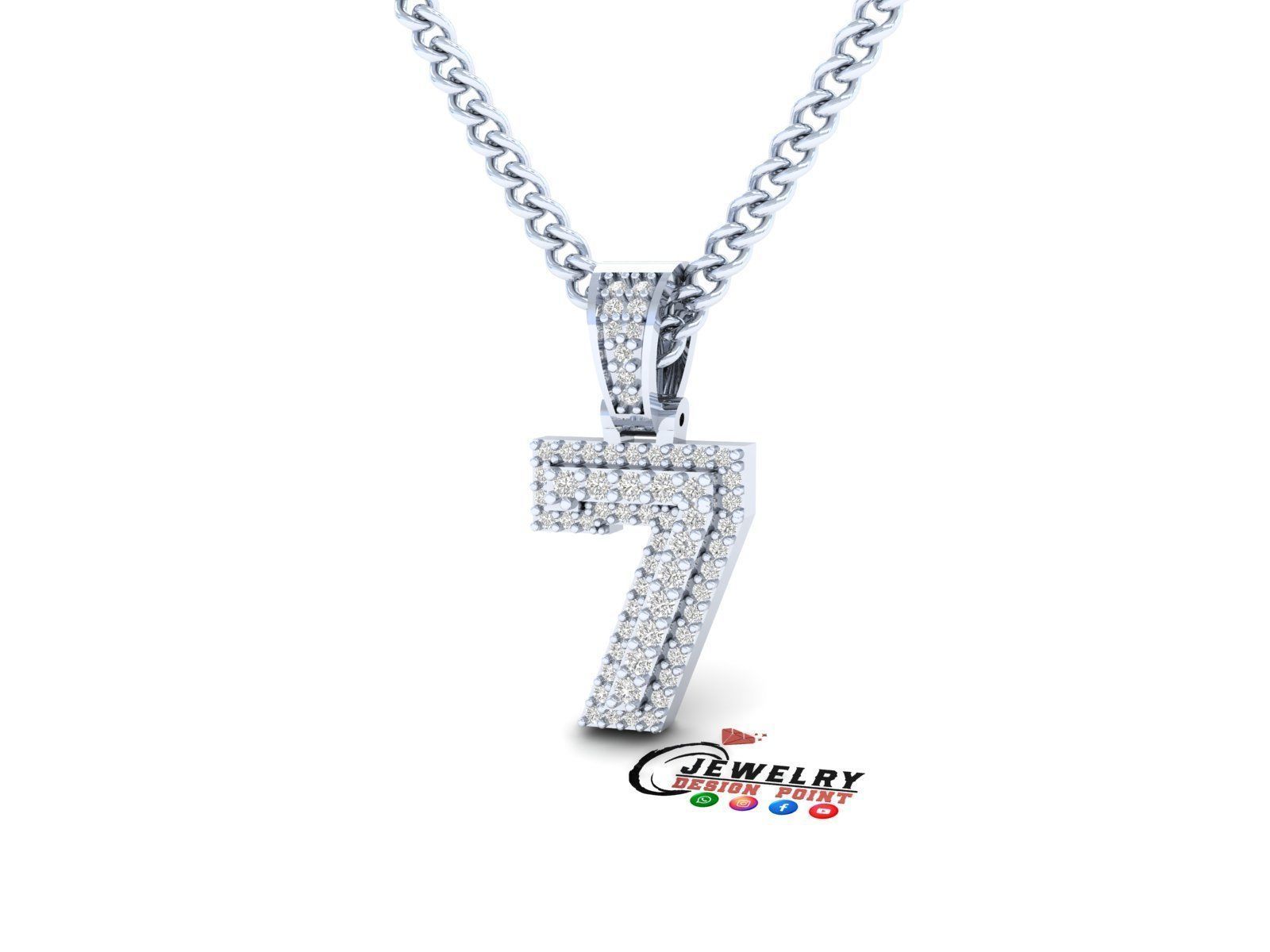 Custom Number 7 Letter Diamond Pendant 0 to 9 Initial Necklace 3D print model_3