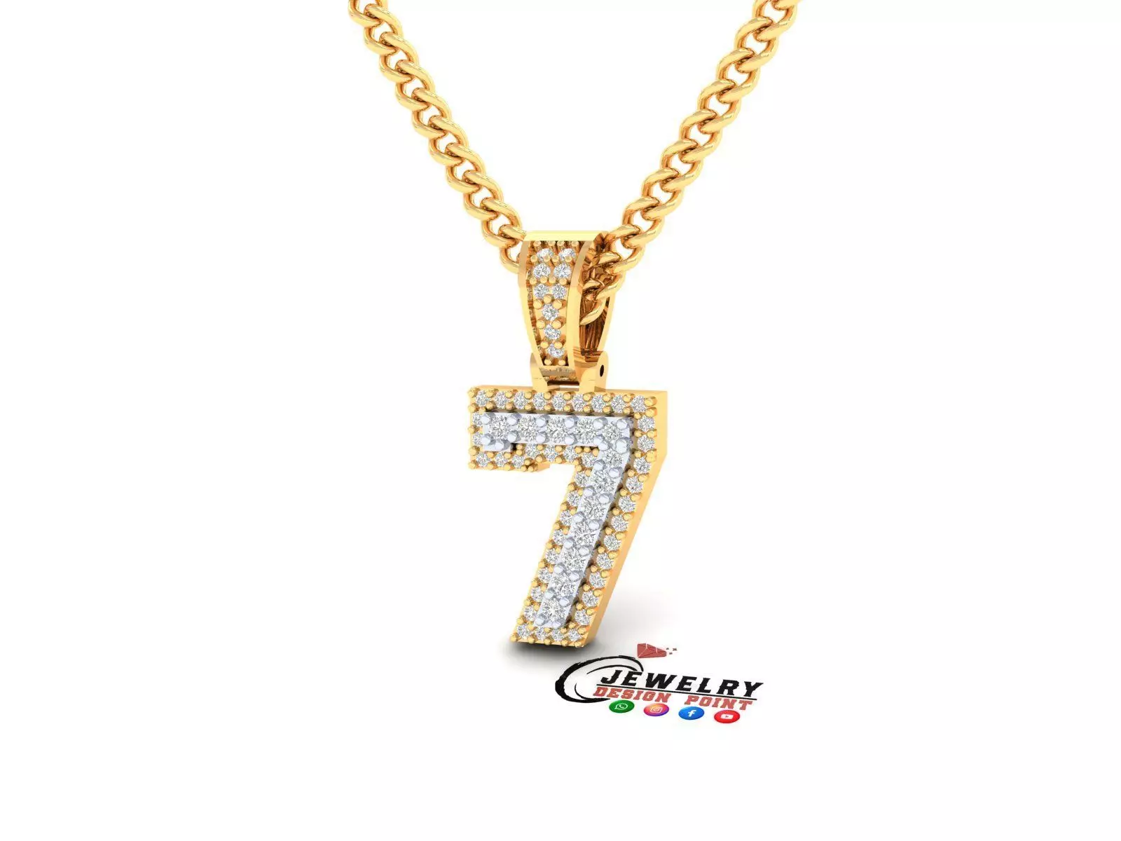 Custom Number 7 Letter Diamond Pendant 0 to 9 Initial Necklace 3D print model_0