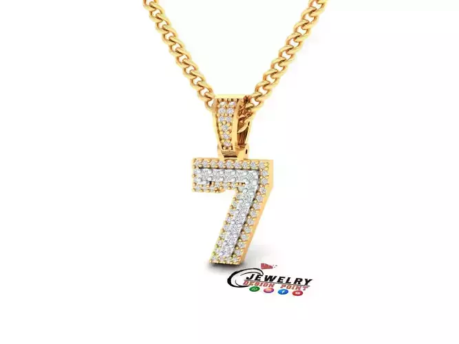 Custom Number 7 Letter Diamond Pendant 0 to 9 Initial Necklace 3D print model