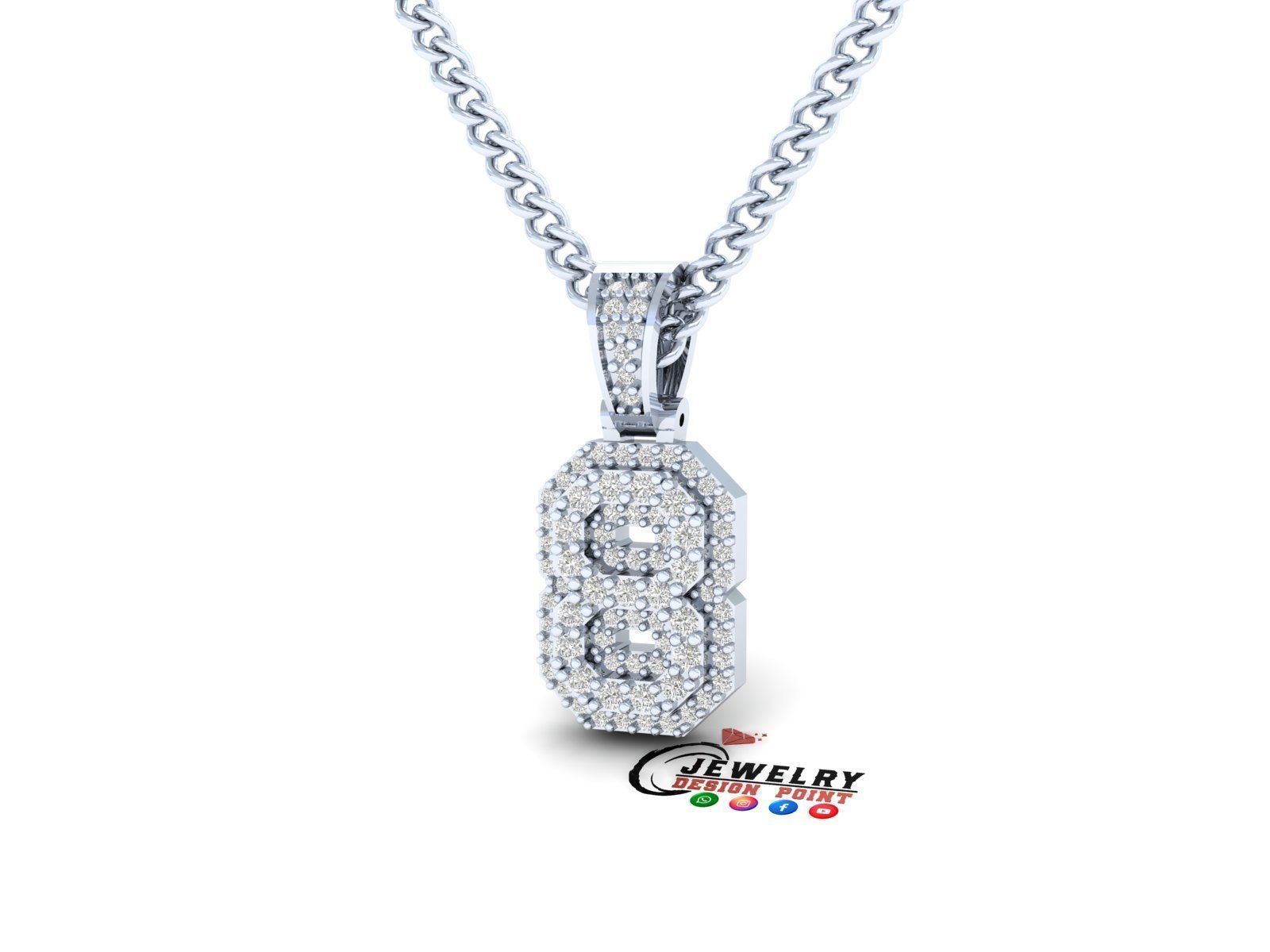 Custom Number 8 Letter Diamond Pendant 0 to 9 Initial Necklace 3D print model_3