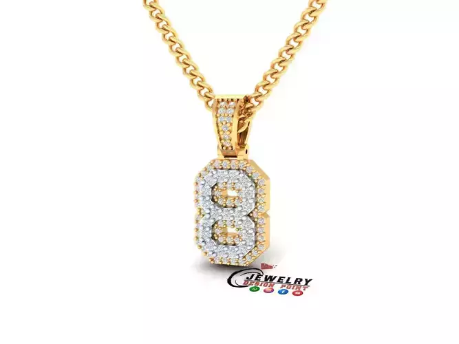 Custom Number 8 Letter Diamond Pendant 0 to 9 Initial Necklace 3D print model