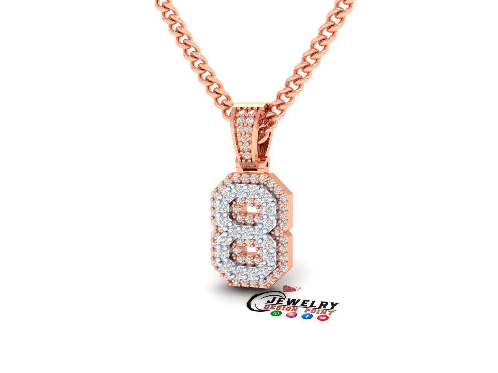 Custom Number 8 Letter Diamond Pendant 0 to 9 Initial Necklace 3D print model_2