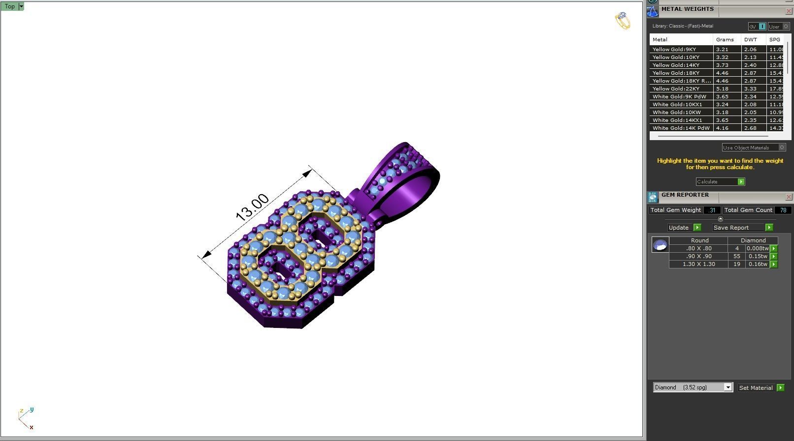 Custom Number 8 Letter Diamond Pendant 0 to 9 Initial Necklace 3D print model_6