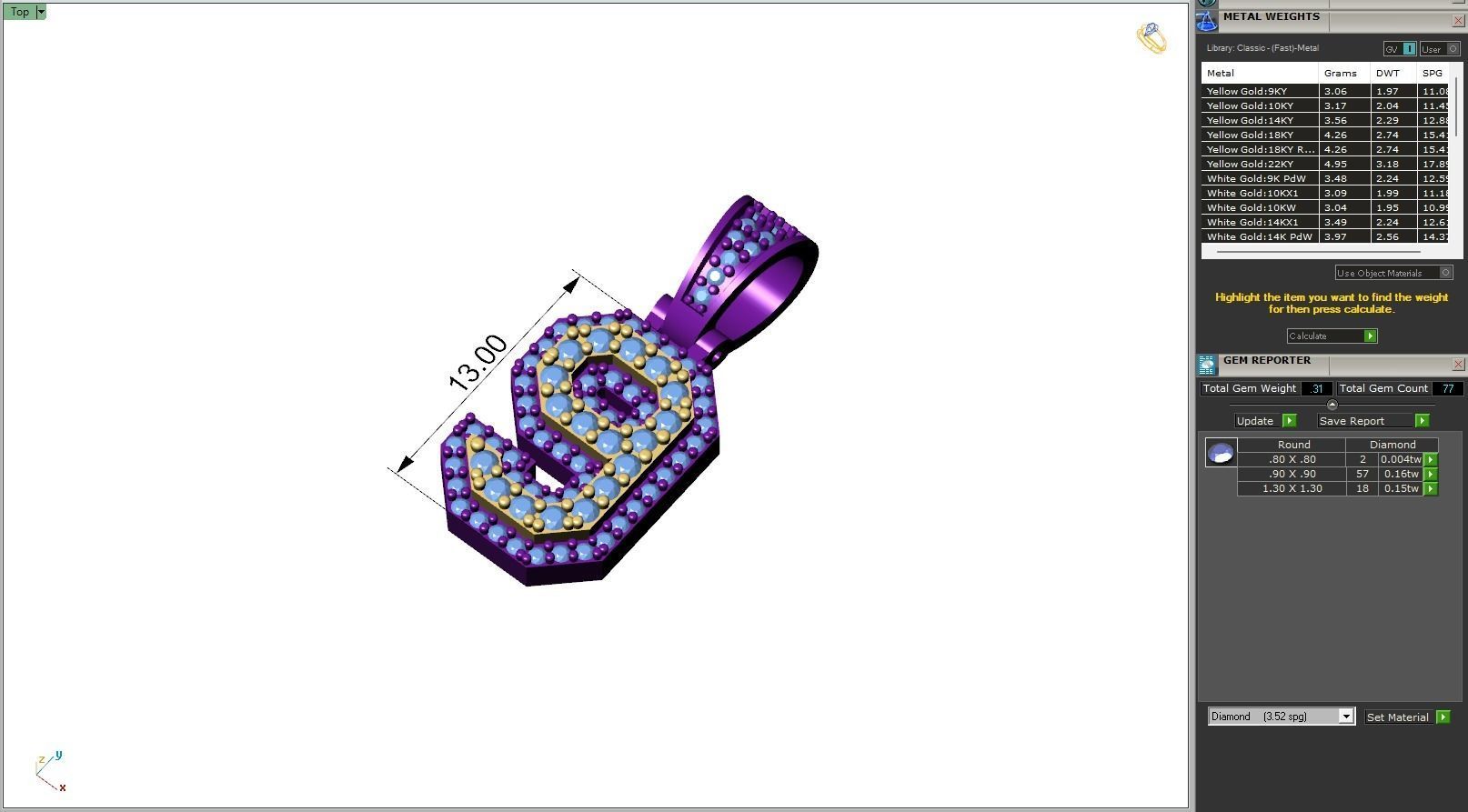 Custom Number 9 Letter Diamond Pendant 0 to 9 Initial Necklace 3D print model_6