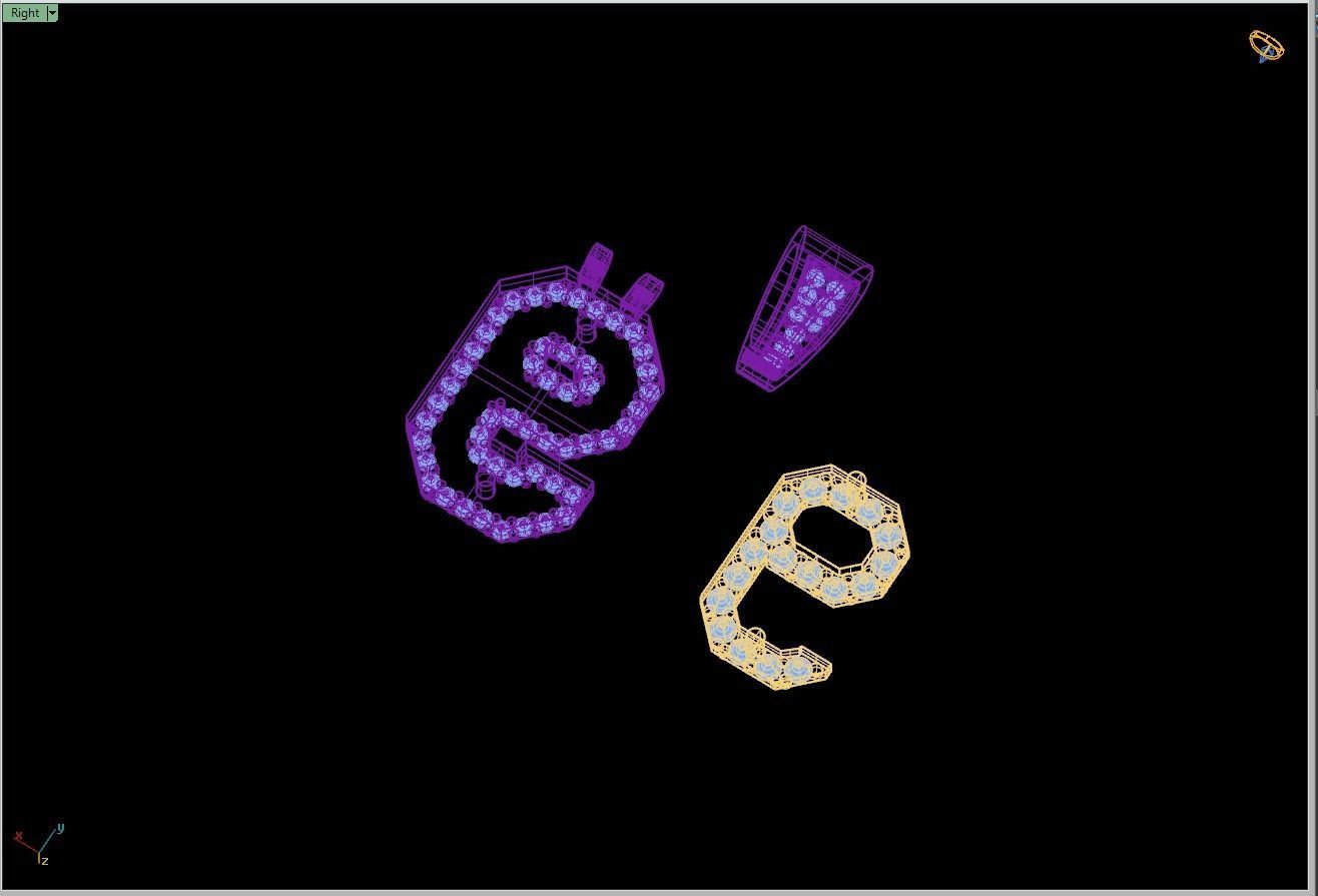 Custom Number 9 Letter Diamond Pendant 0 to 9 Initial Necklace 3D print model_15