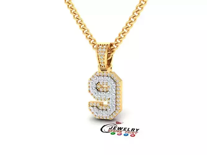 Custom Number 9 Letter Diamond Pendant 0 to 9 Initial Necklace 3D print model