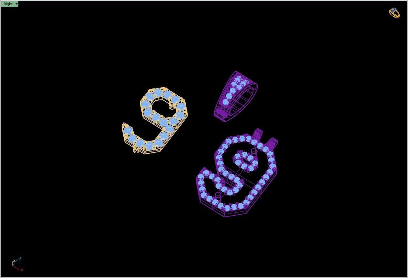 Custom Number 9 Letter Diamond Pendant 0 to 9 Initial Necklace 3D print model_14