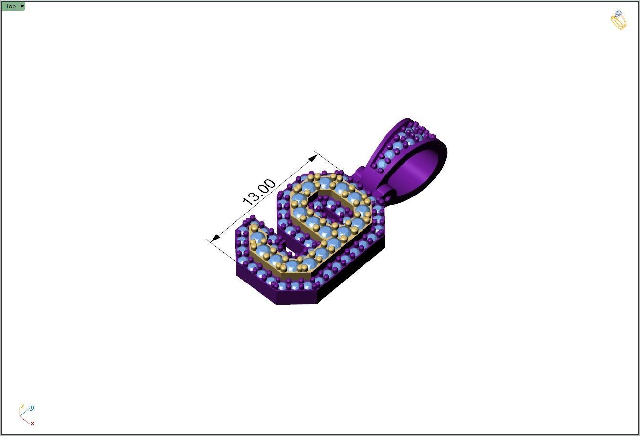 Custom Number 9 Letter Diamond Pendant 0 to 9 Initial Necklace 3D print model_4