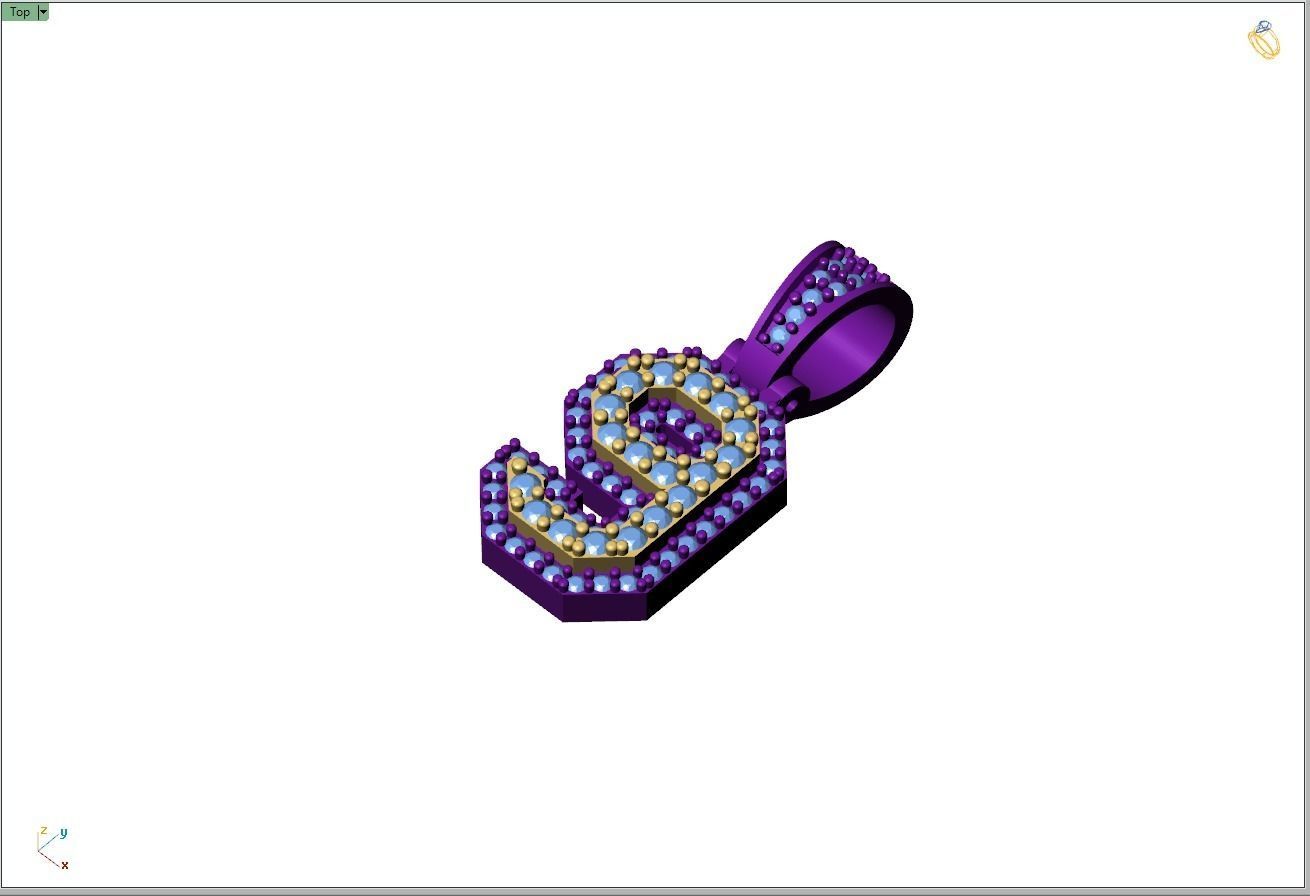 Custom Number 9 Letter Diamond Pendant 0 to 9 Initial Necklace 3D print model_8