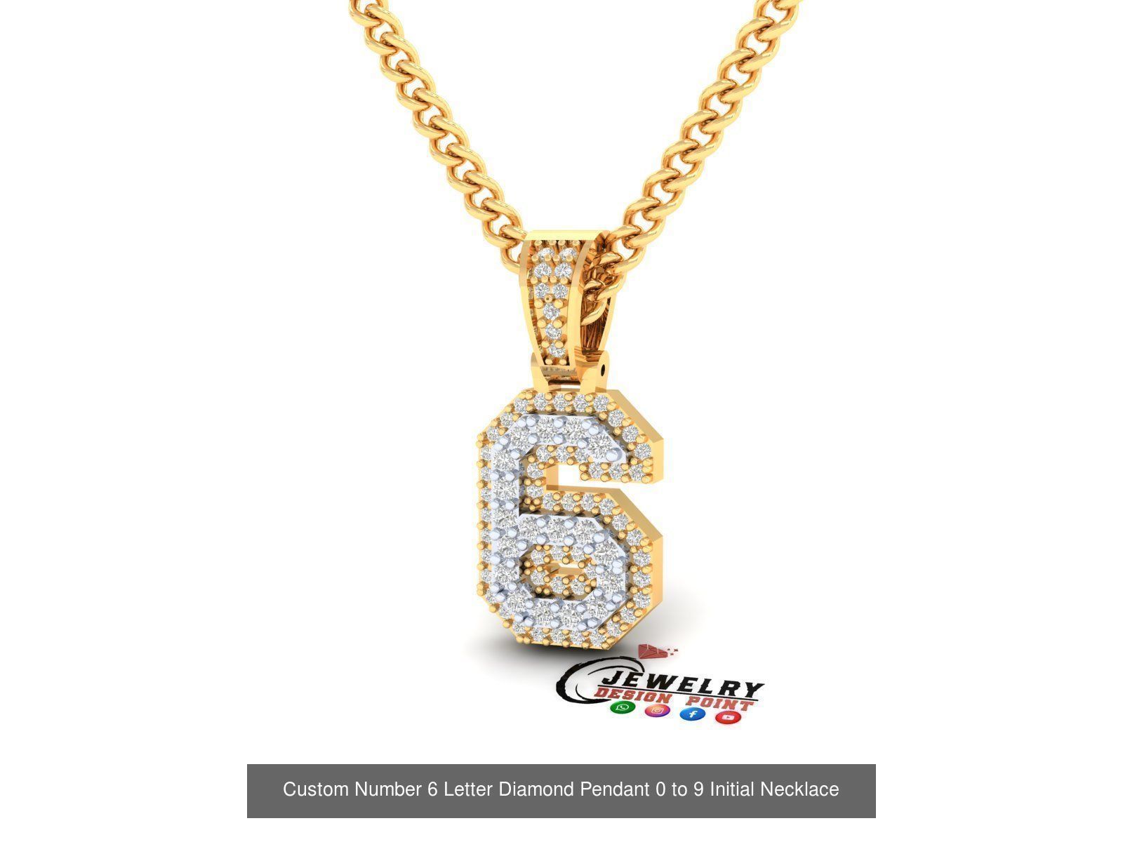 Custom Number 0 to 9 Letter Diamond Pendant Initial Necklace  3D Model Collection_17