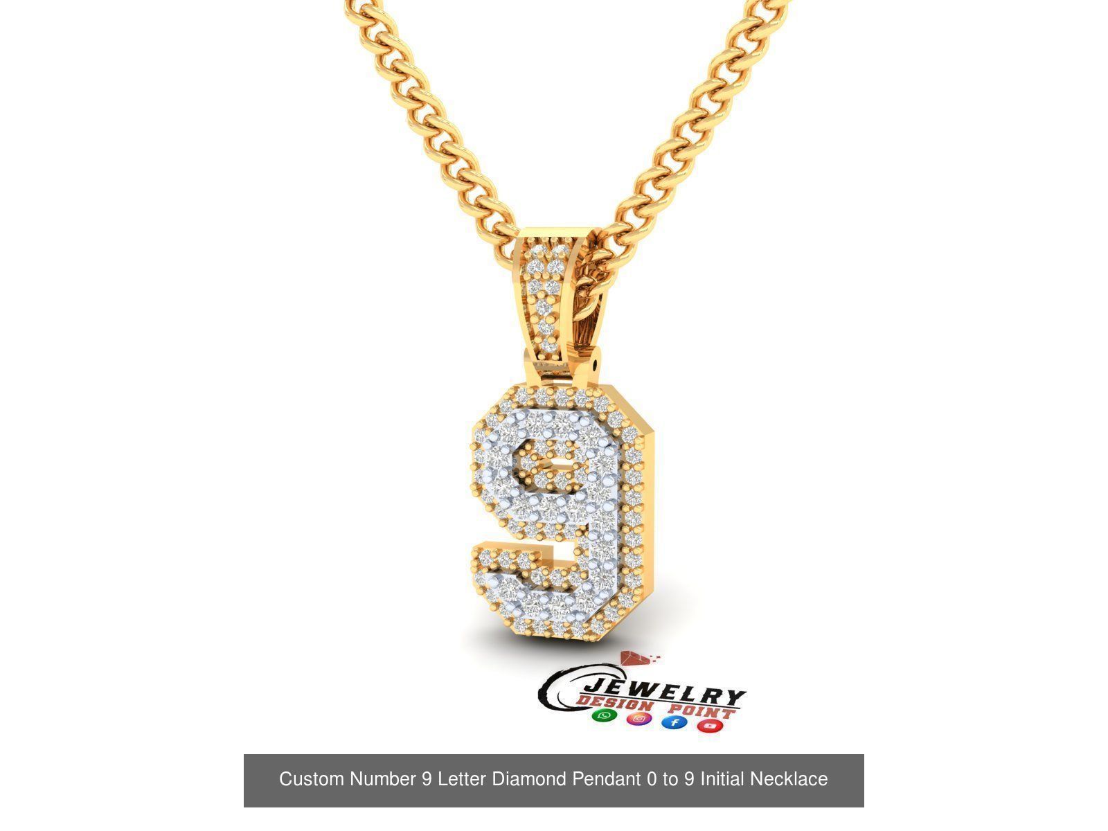 Custom Number 0 to 9 Letter Diamond Pendant Initial Necklace  3D Model Collection_20