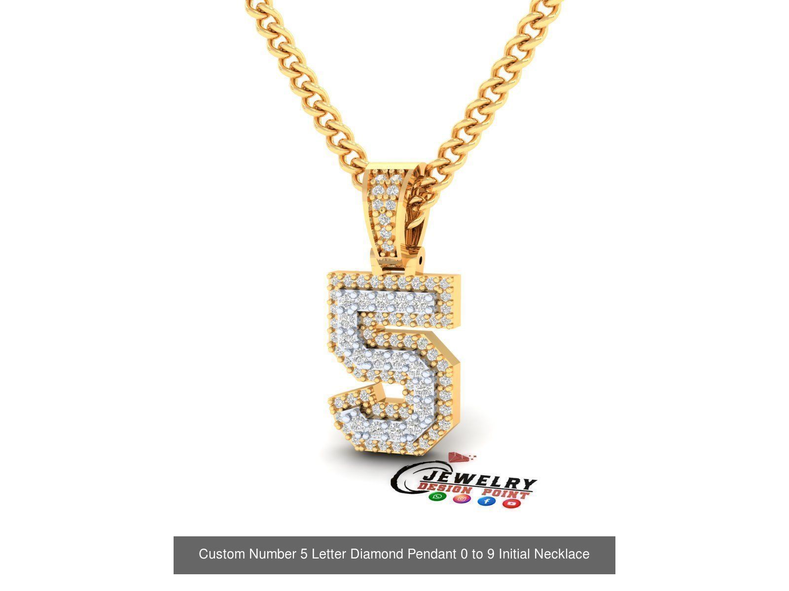 Custom Number 0 to 9 Letter Diamond Pendant Initial Necklace  3D Model Collection_16