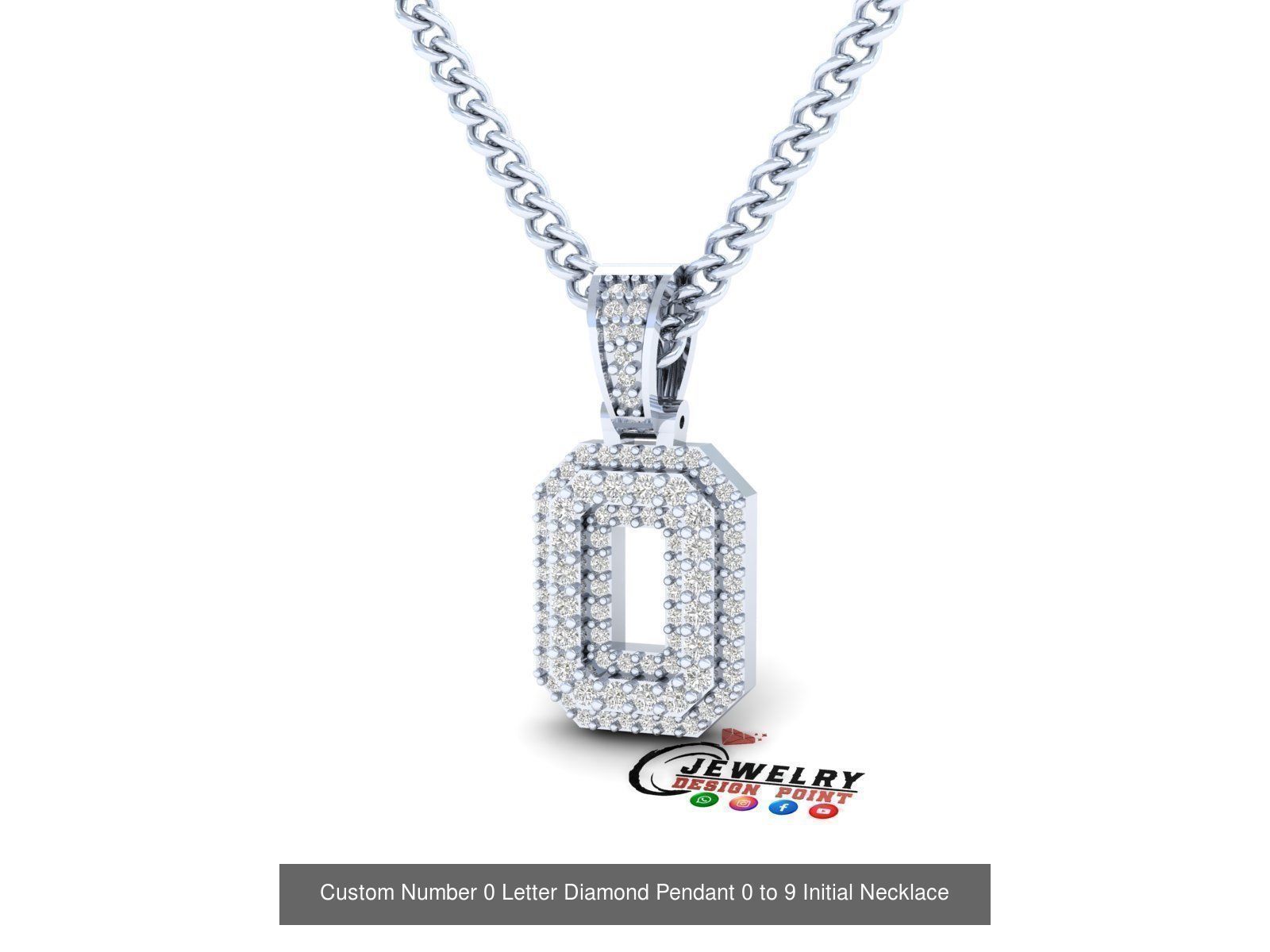 Custom Number 0 to 9 Letter Diamond Pendant Initial Necklace  3D Model Collection_11