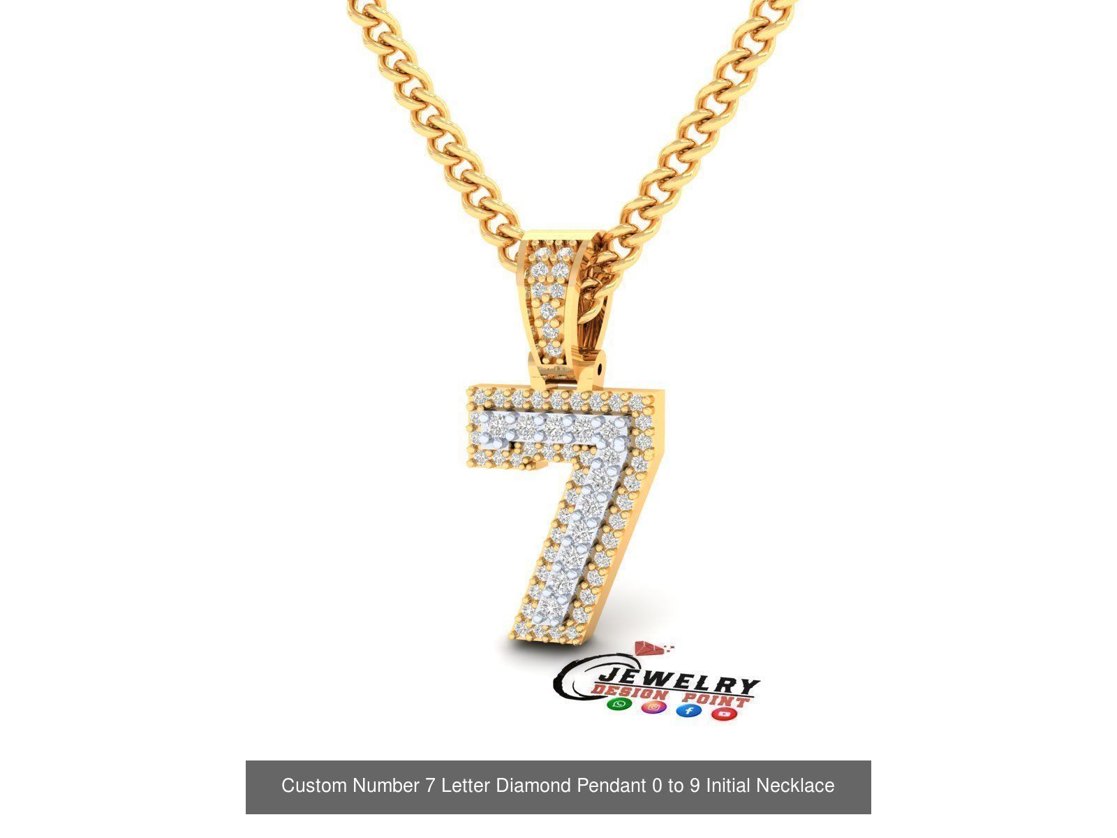 Custom Number 0 to 9 Letter Diamond Pendant Initial Necklace  3D Model Collection_18