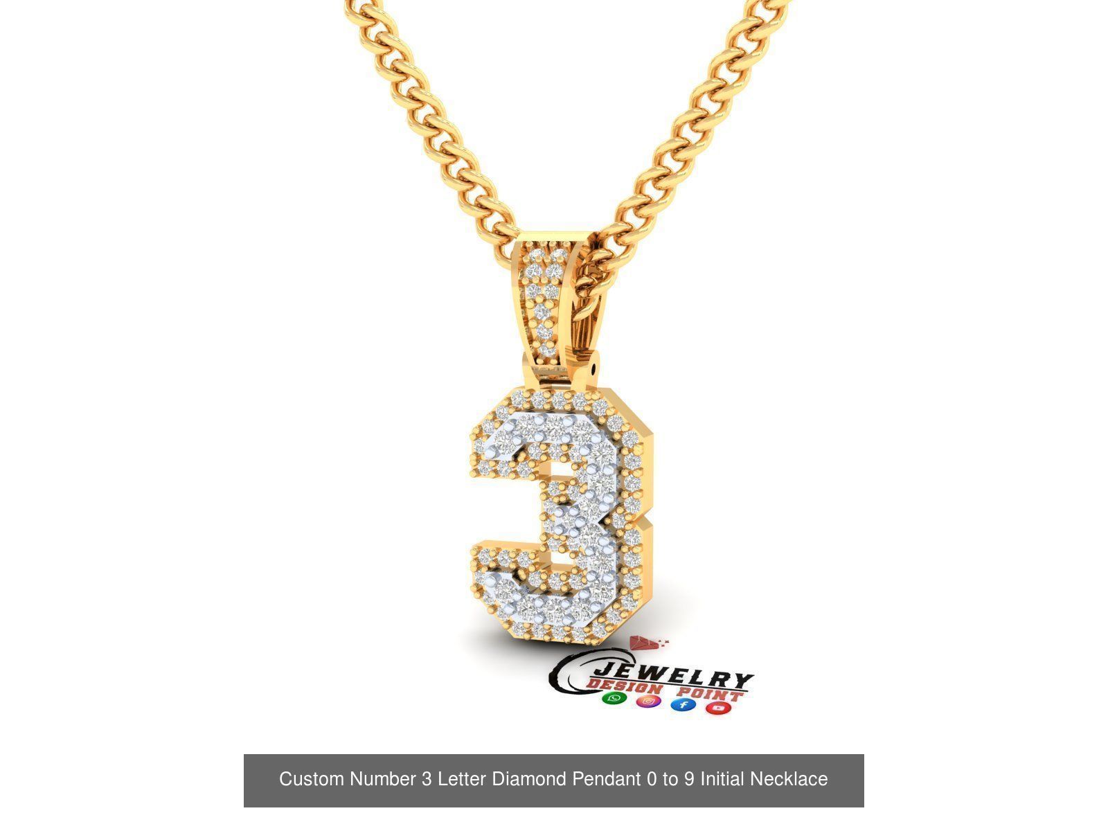 Custom Number 0 to 9 Letter Diamond Pendant Initial Necklace  3D Model Collection_14