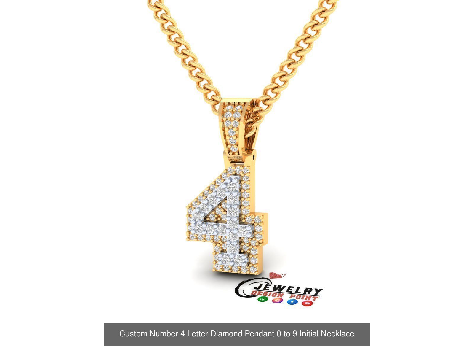 Custom Number 0 to 9 Letter Diamond Pendant Initial Necklace  3D Model Collection_15
