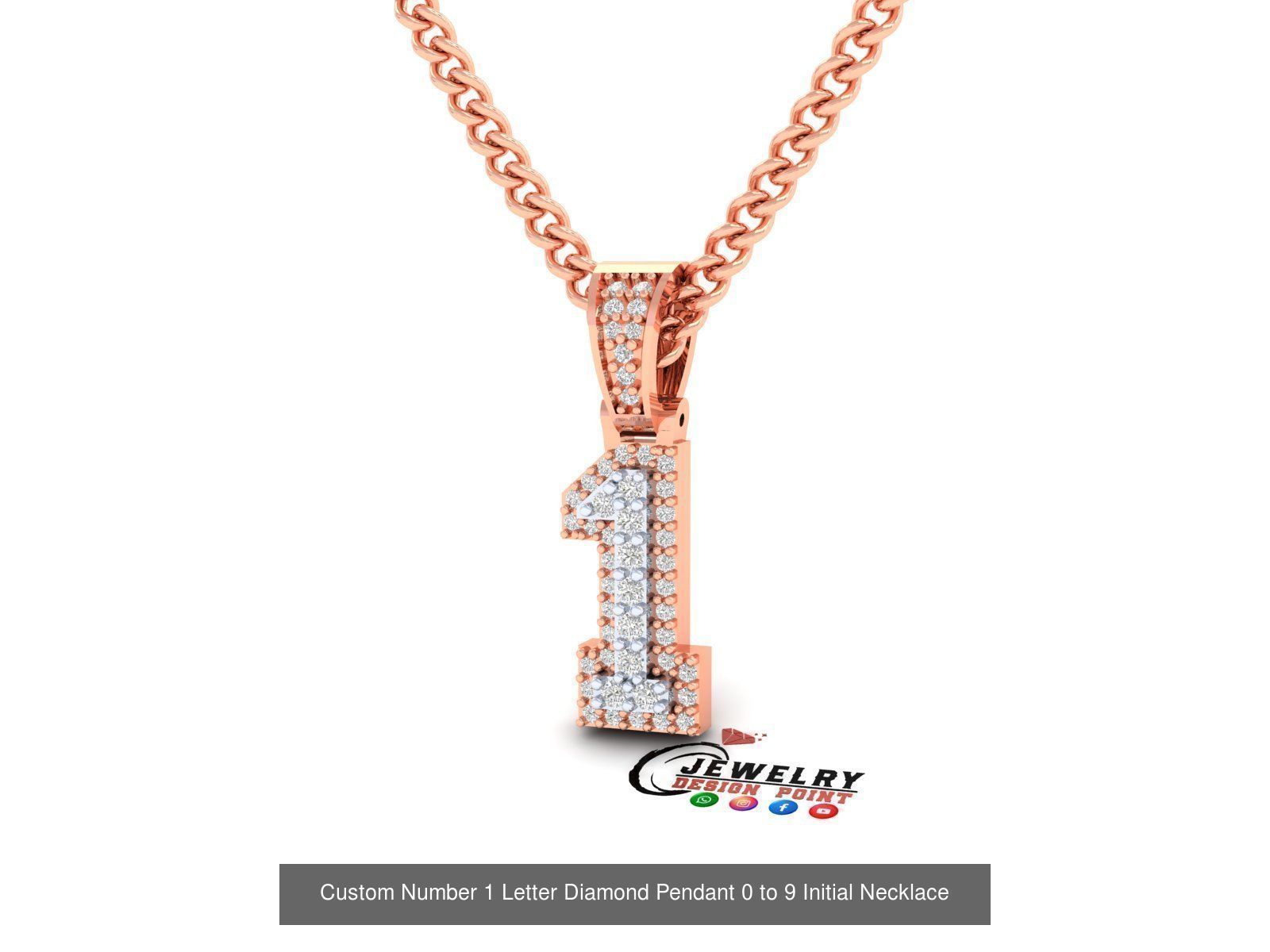 Custom Number 0 to 9 Letter Diamond Pendant Initial Necklace  3D Model Collection_12