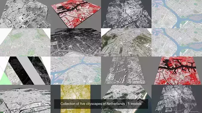 Collection of five cityscapes of Netherlands 