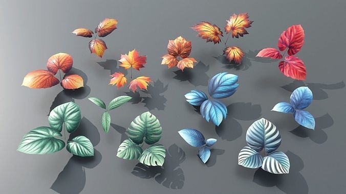 Types texture of leaves and trees low poly Low-poly 3D model