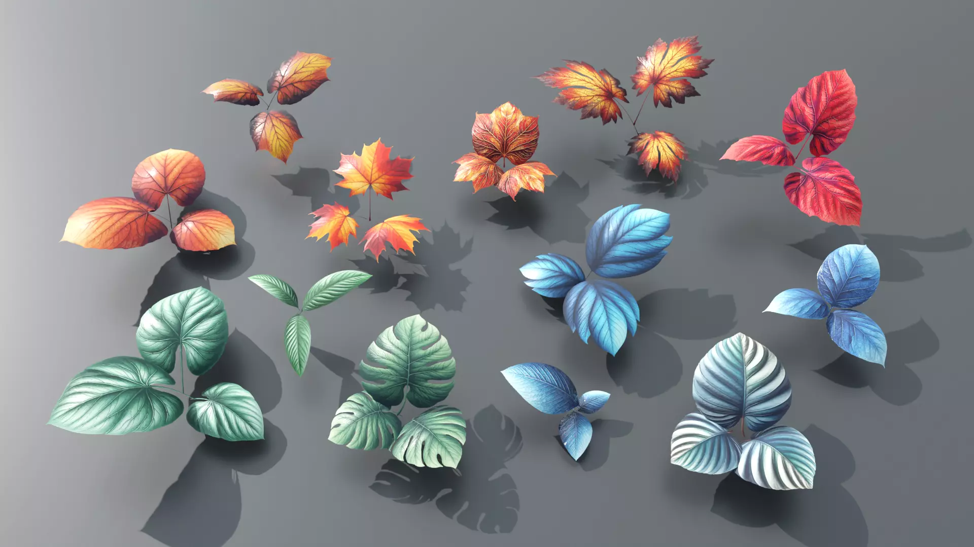 Types texture of leaves and trees low poly Low-poly 3D model_0
