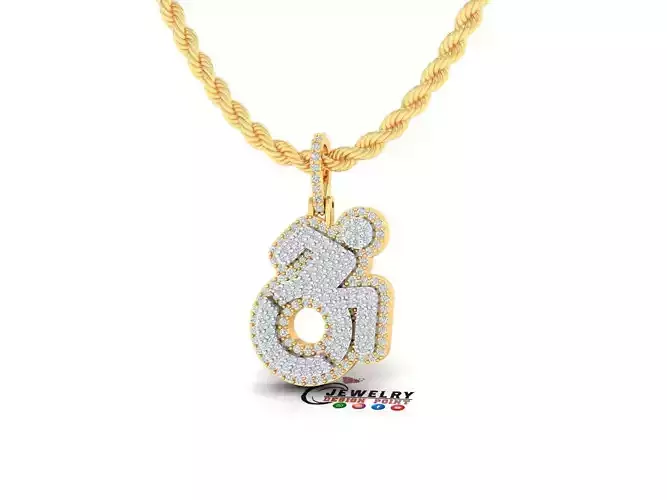 Custom Disabled Wheelchair Diamond Pendant - Necklace 