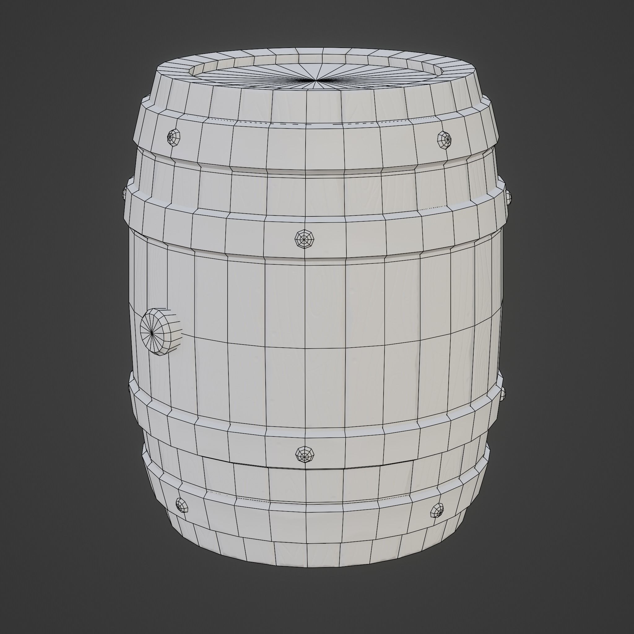 Stylized wooden Barrel with metal rings PBR low-poly game ready Low-poly 3D model_6
