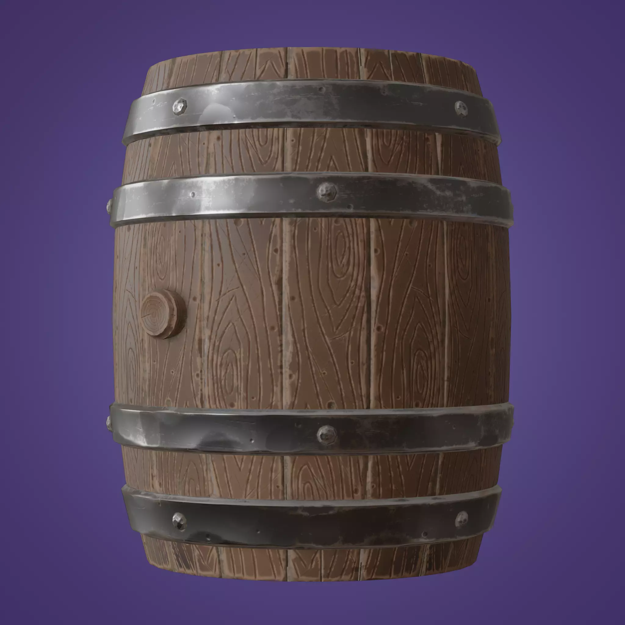 Stylized wooden Barrel with metal rings PBR low-poly game ready Low-poly 3D model_0